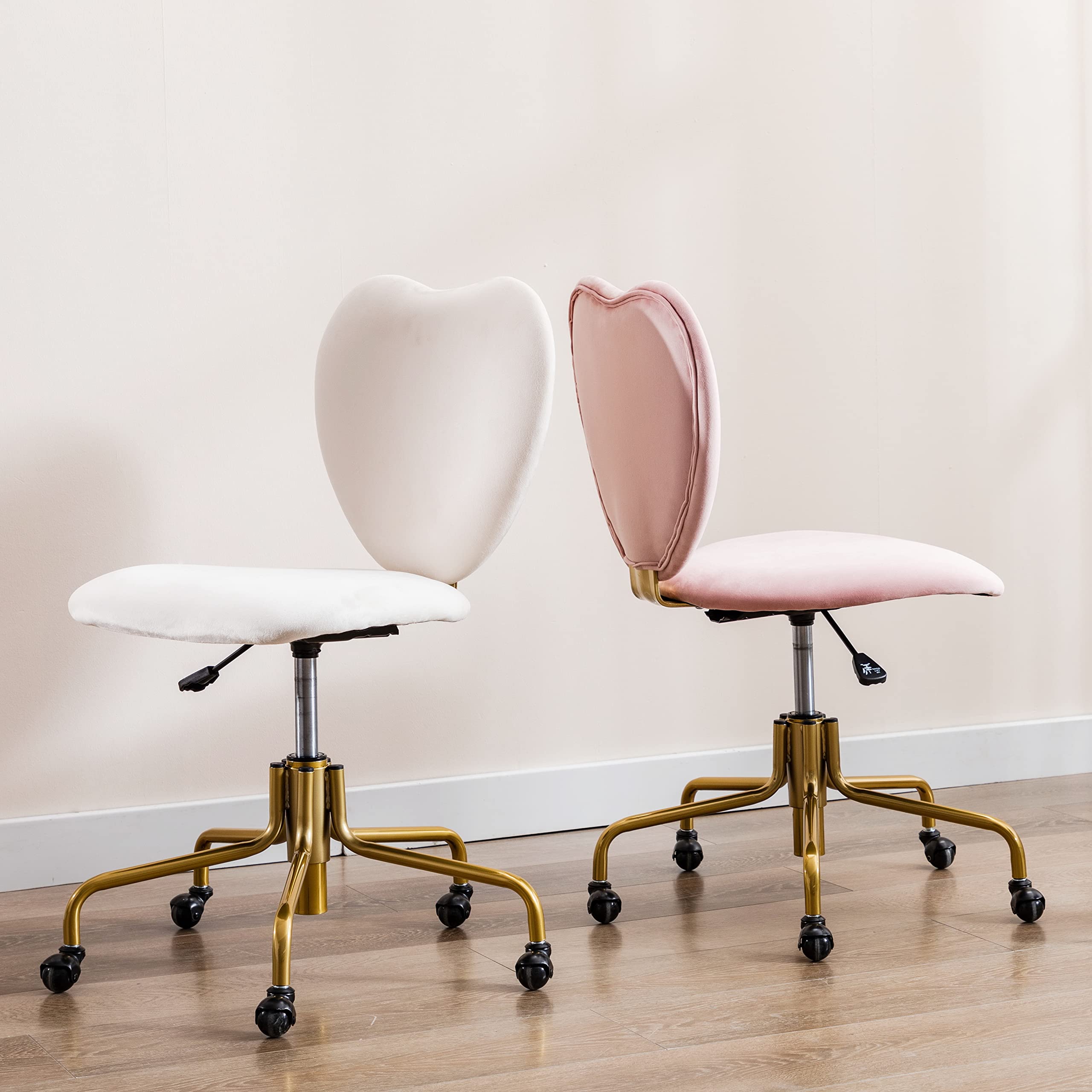 Pink Velvet Swivel Office Chair with Adjustable Height, Wheels & Heart-Shaped Back - Ergonomic Desk Chair for Home Office, Vanity, Study & Gaming