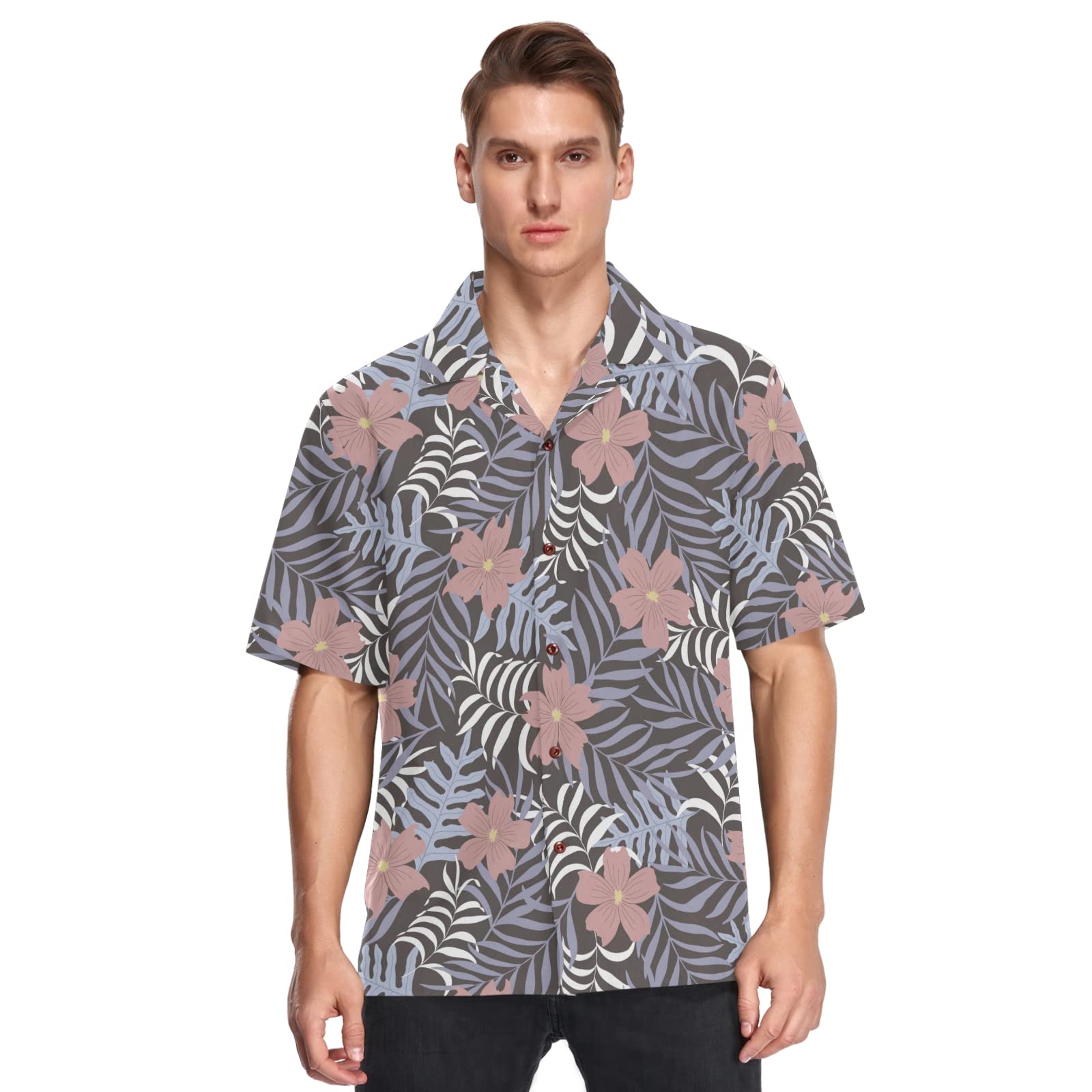 **Men's Tropical Palm Leaf Hawaiian Shirt - Casual Short Sleeve Button Down Shirt for Summer Beach Vacation & Luau Party**
