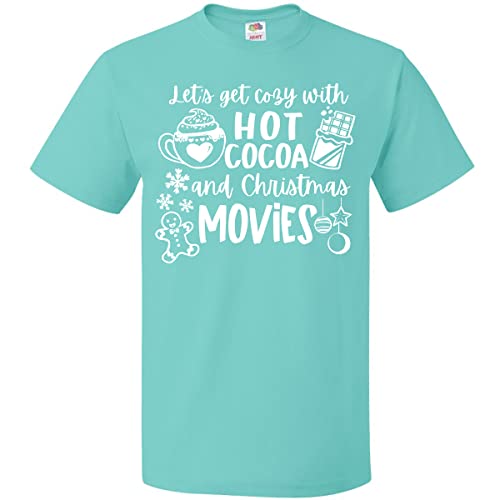Inktastic Let's Get Cozy with Hot Cocoa and Christmas Movies T-Shirt - Comfortable Holiday Graphic Tee for Christmas Parties & Winter Relaxation