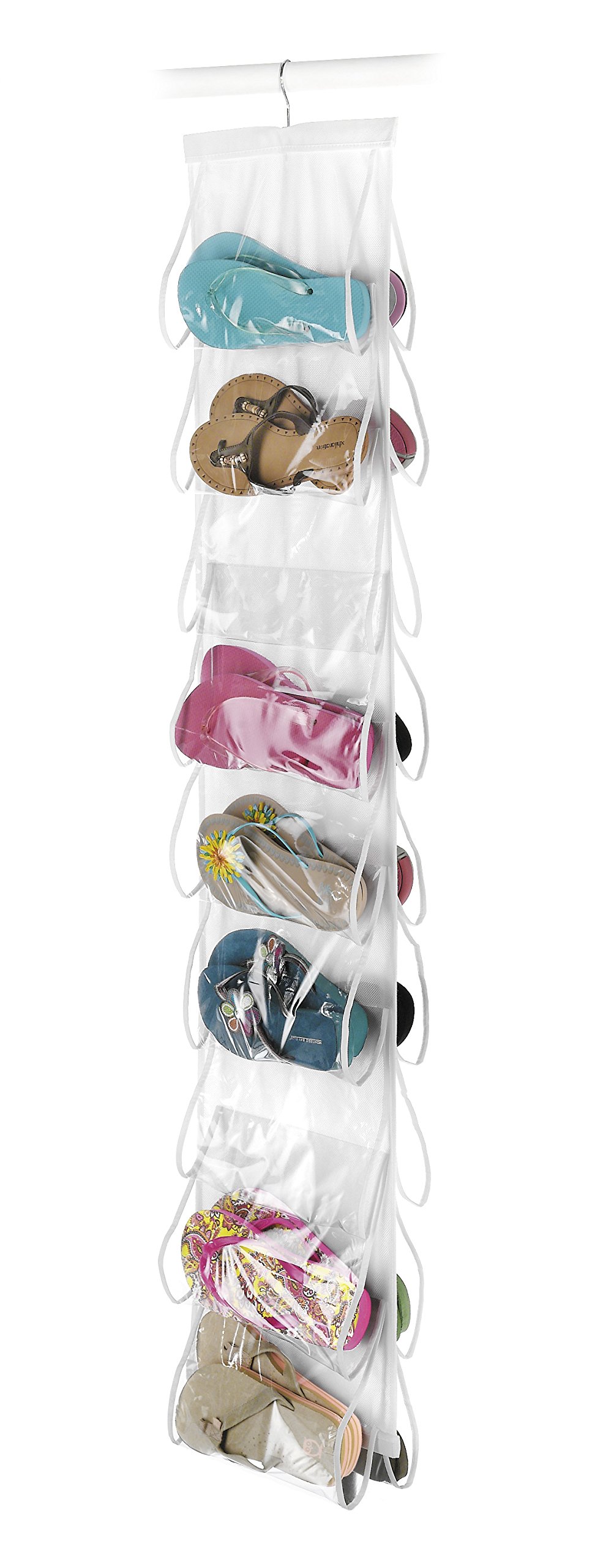 Whitmor White Hanging Shoe Organizer with Clear Pockets - Space Saving Closet Storage for Shoes, Accessories & Small Items - Perfect for Bedroom, Closet or Entryway Organization