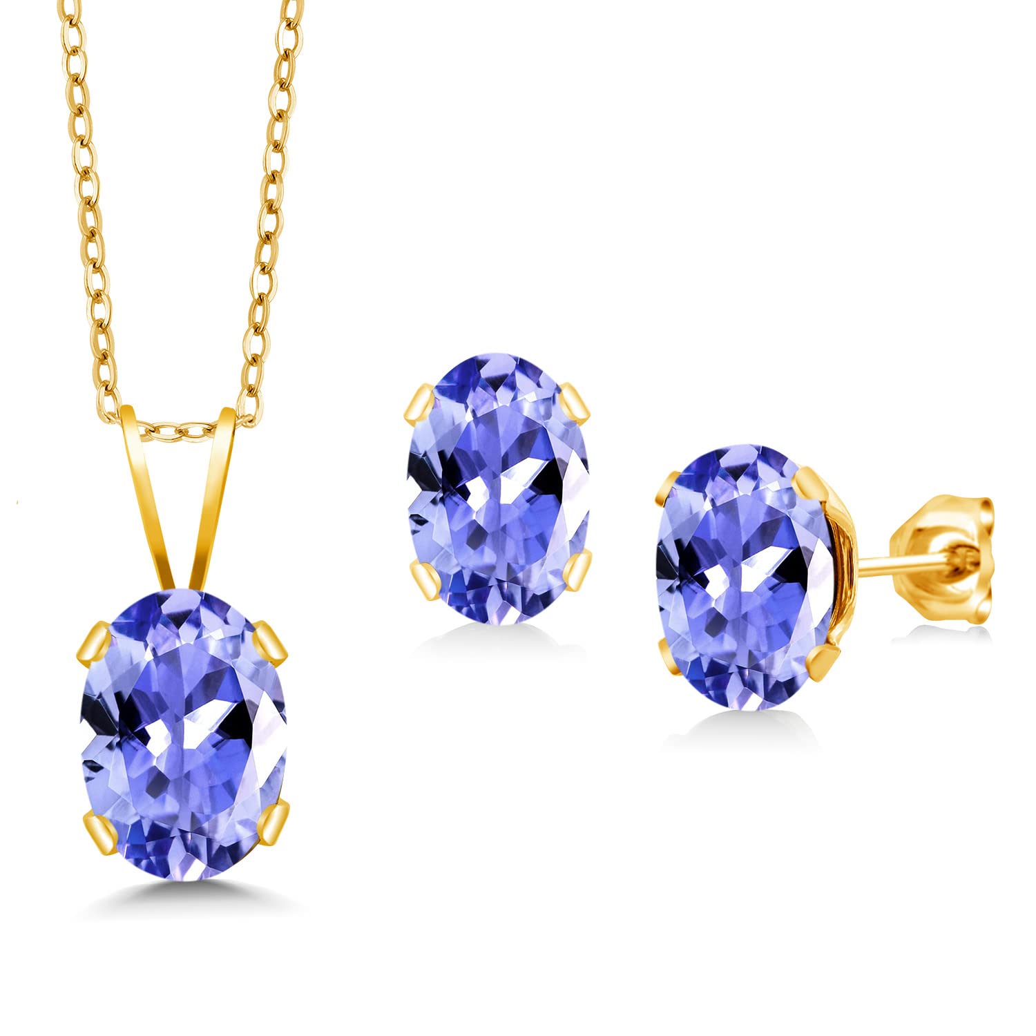 1.65 Ct Natural Blue Tanzanite Jewelry Set - 18K Yellow Gold Plated Silver Pendant & Earrings for Women | Gem Stone King | Perfect for Weddings, Parties & Special Occasions