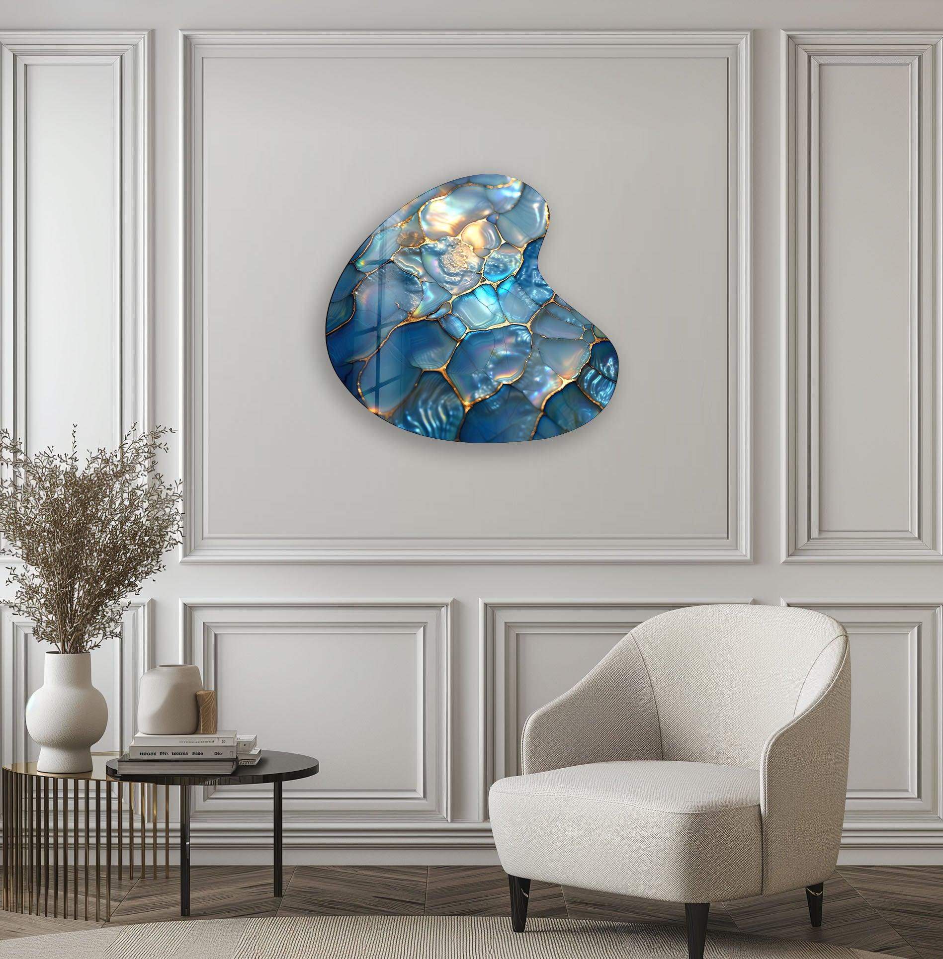 Blue Abstract Style Irregular Glass Wall Art - Modern Home Decor for Living Room, Bedroom & Office - Unique Handmade Glass Artwork