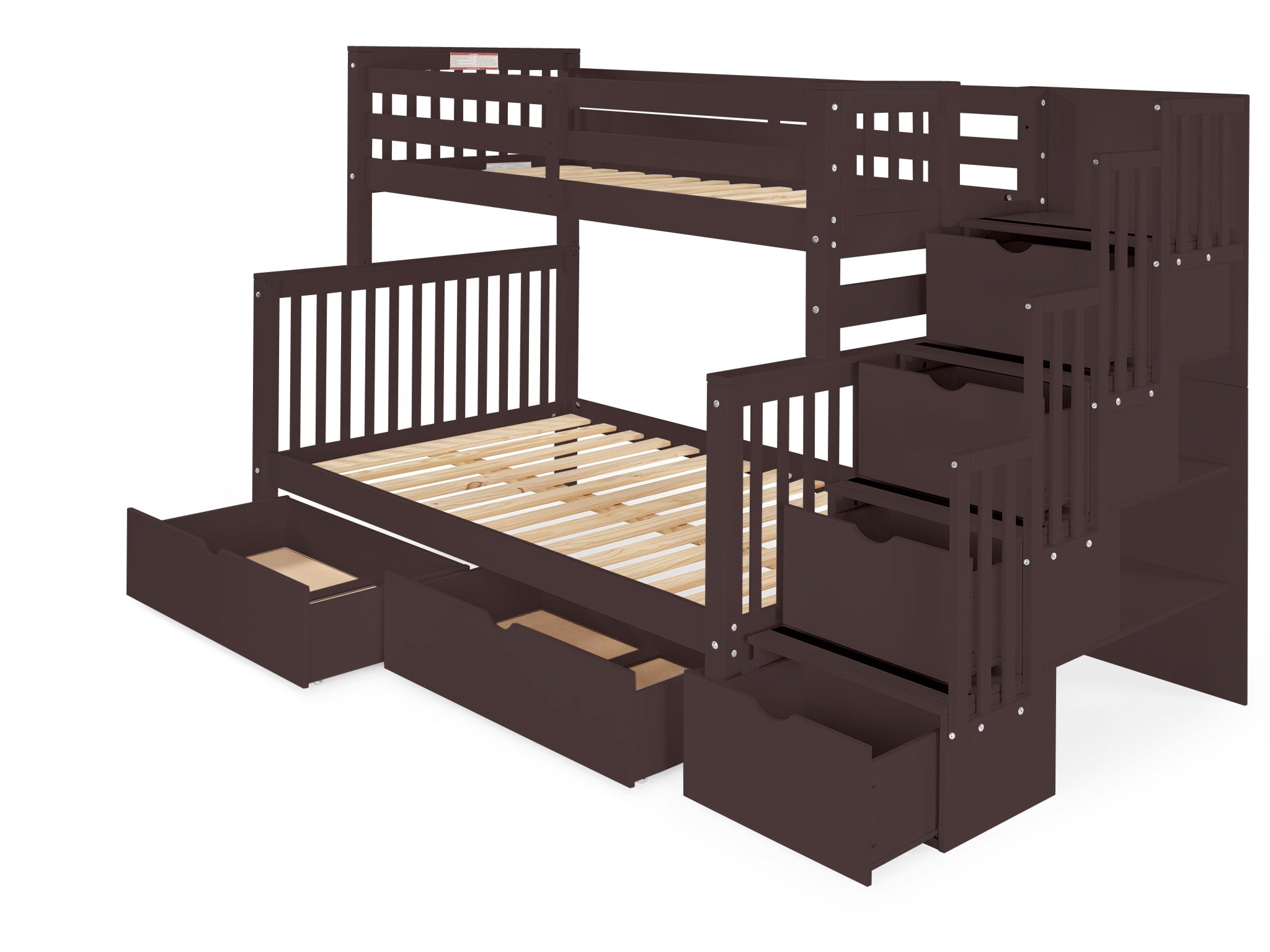 Twin Over Full Bunk Bed with Staircase & 2 Drawers - Dark Cherry Finish | Space-Saving Kids Bedroom Furniture for Siblings or Sleepovers