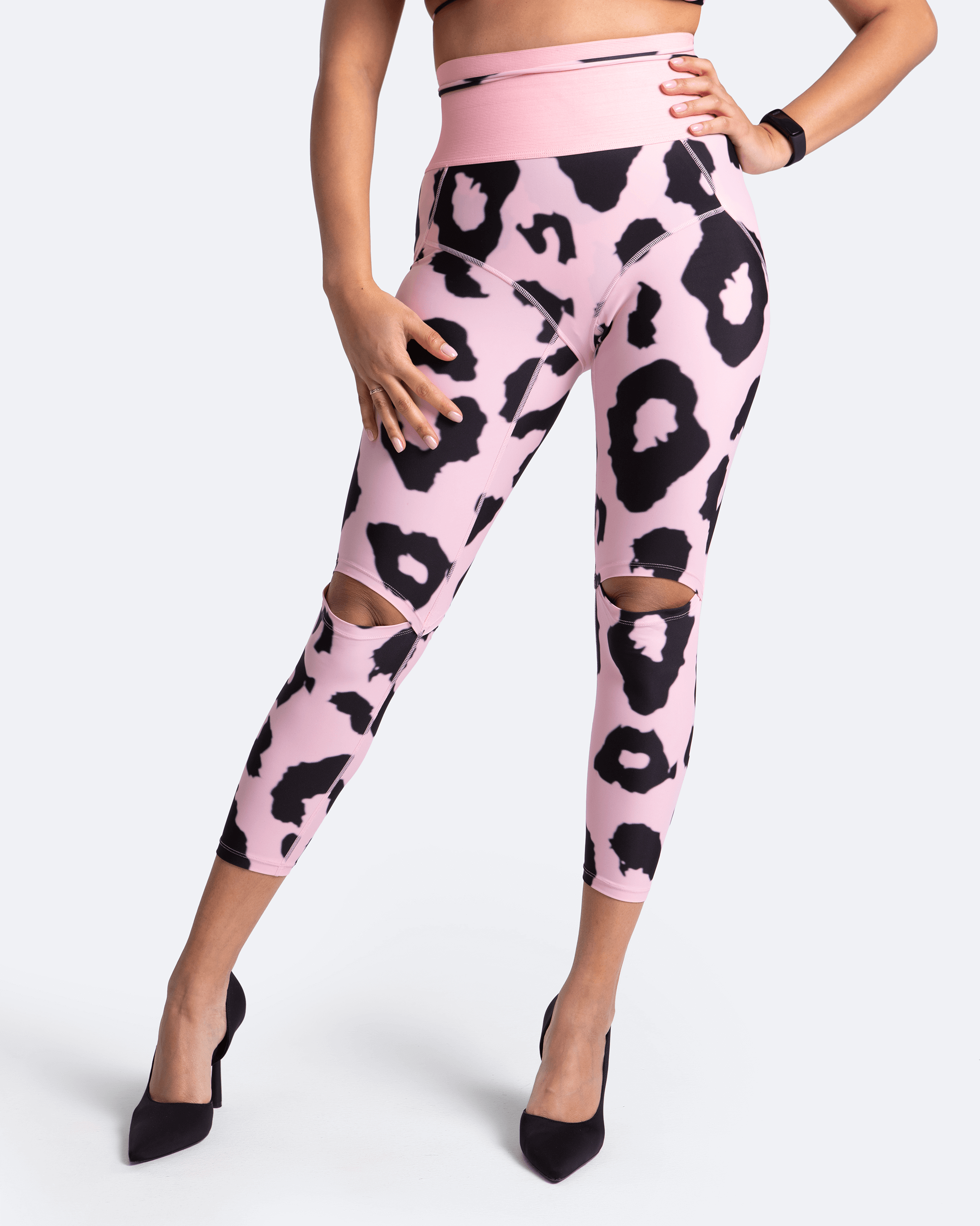 High Rise Knee Slit Leggings for Women - Stretchy Yoga Pants with Side Slits - Comfortable Workout Leggings for Running, Gym & Lounge Wear