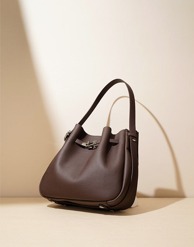 Stylish Modern Soft Leather Bucket Handbag for Women - Fashionable Everyday Shoulder Bag for Work, Travel & Shopping
