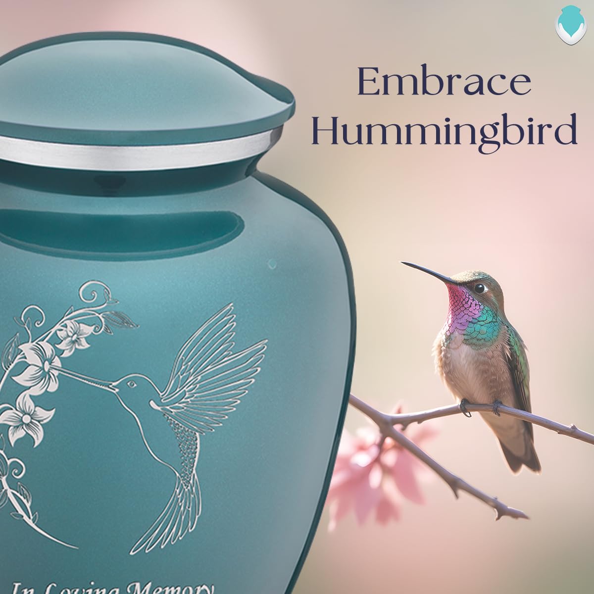 Personalized Hummingbird Cremation Urn for Human Ashes - Large Teal Funeral Urn with Double Side Engraving for Adults (200 lbs Capacity) | Memorial Keepsake for Home, Funeral Service & Scattering Ceremonies