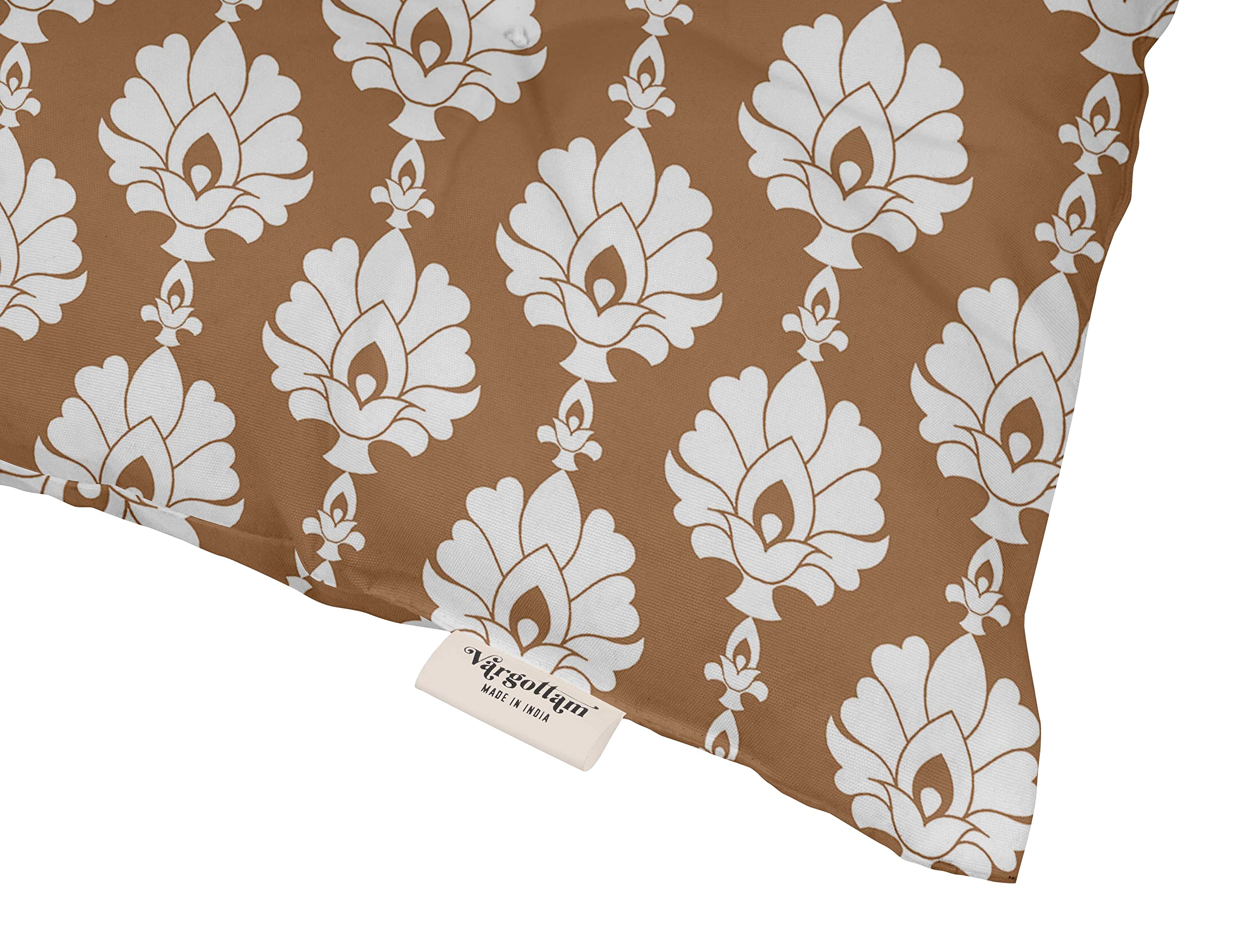 Premium Water-Resistant Tufted Square Patio Cushion Set of 2 - 19-Inch Indoor/Outdoor Furniture Seat Cushions in Brown | Block Print Design | Perfect for Deck Chairs, Porch Swings & Outdoor Lounging