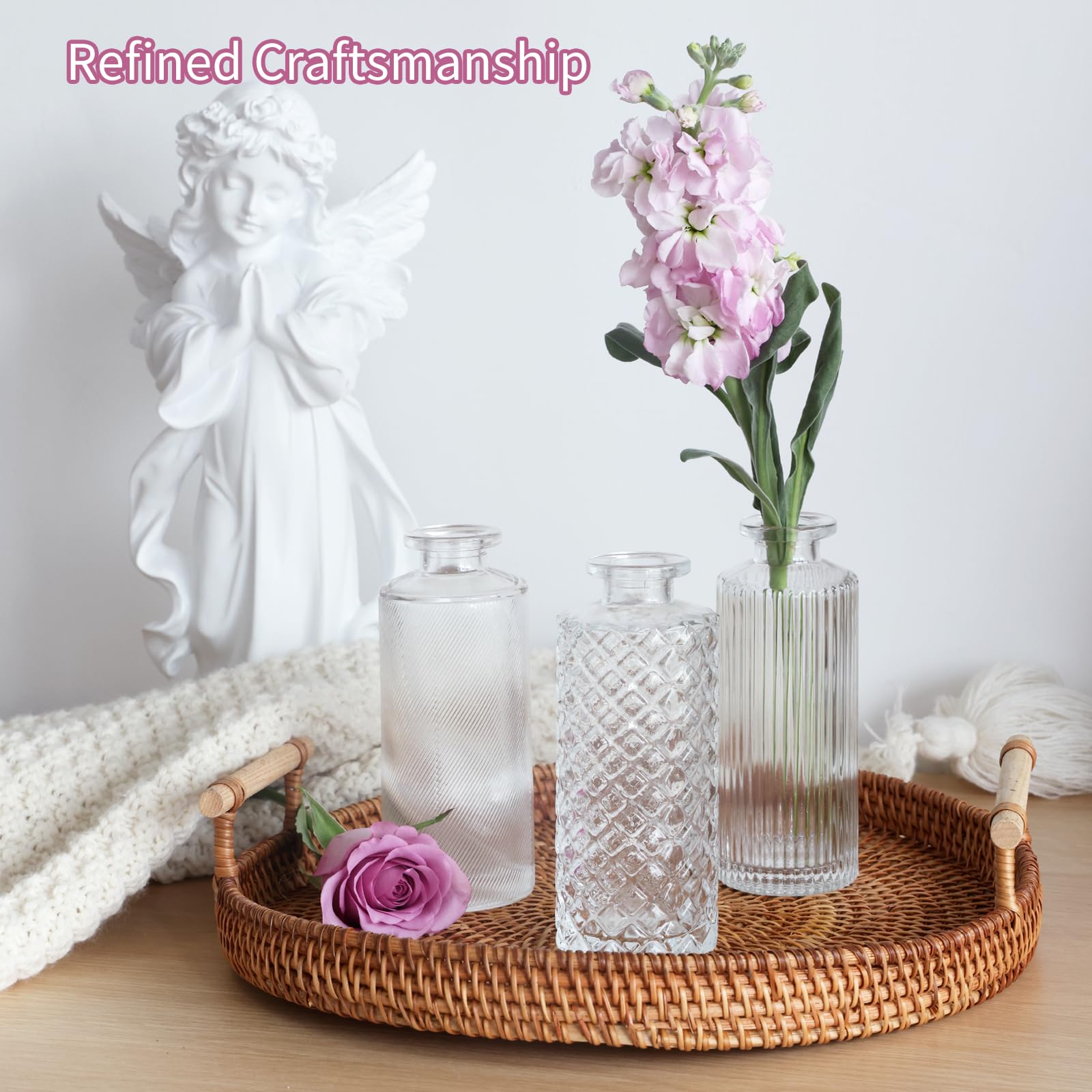 CUCUMI 24-Piece Clear Glass Bud Vase Set - Small Flower Vases for Wedding Centerpieces, Rustic Decor, Home Table Decorations - Perfect for Wedding Receptions, Bridal Showers, and Farmhouse Style Home Decor