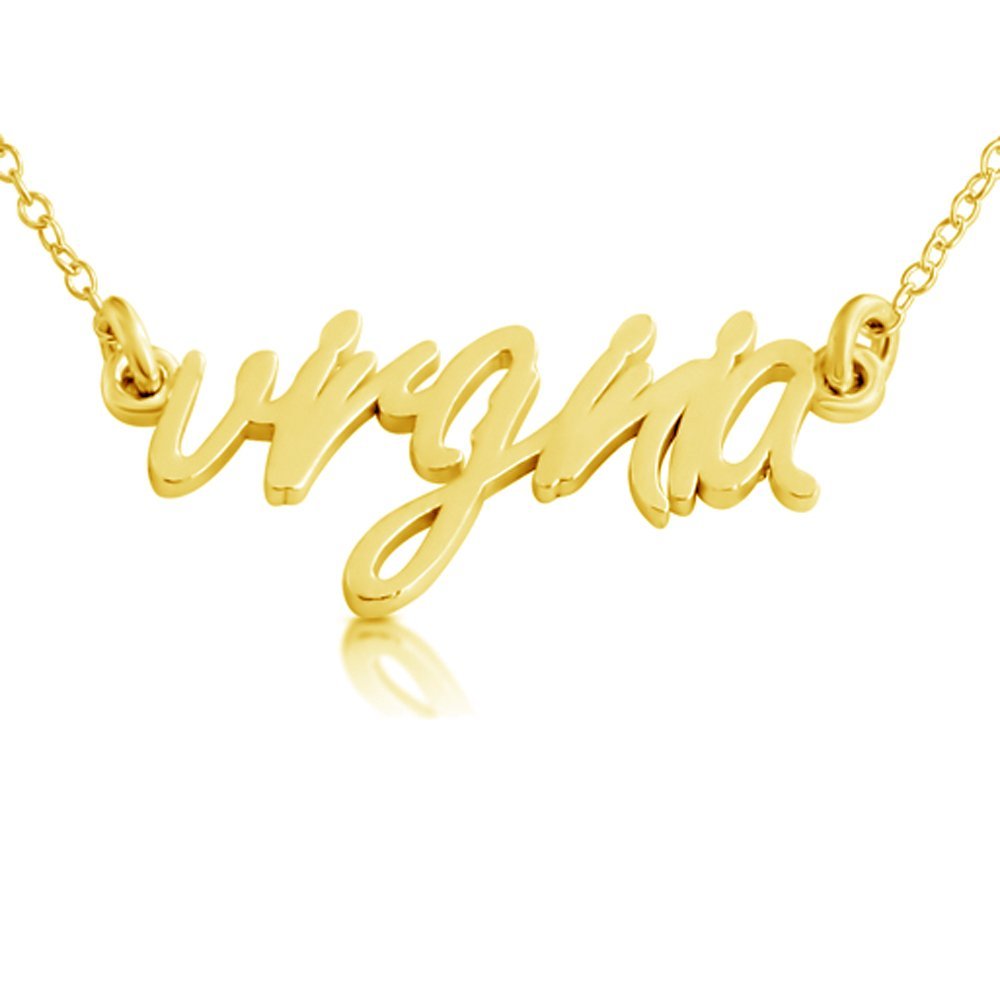 Gold Plated Silver Necklace with Virginia VA State Script Charm Pendant - Elegant Jewelry Gift for Women | Perfect for Birthdays, Anniversaries & Everyday Wear