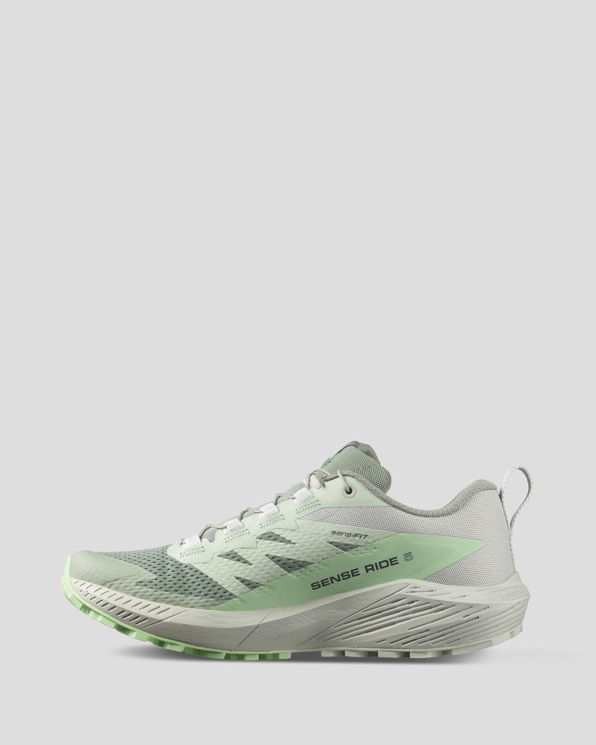 Salomon Sense Ride 5 Women's Trail Running Shoes - Lightweight & Durable for Hiking & Outdoor Adventures - Lily Pad/Metal/Green Ash Color