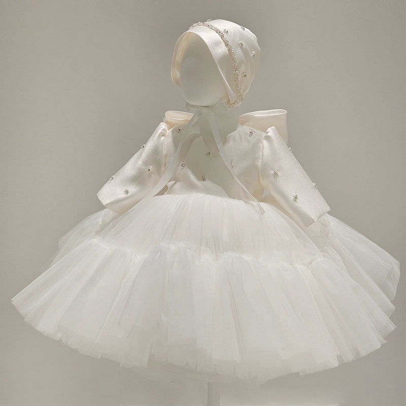Elegant Baby Girl First Communion Dress - White Lace Pageant Gown for Christening & Special Occasions