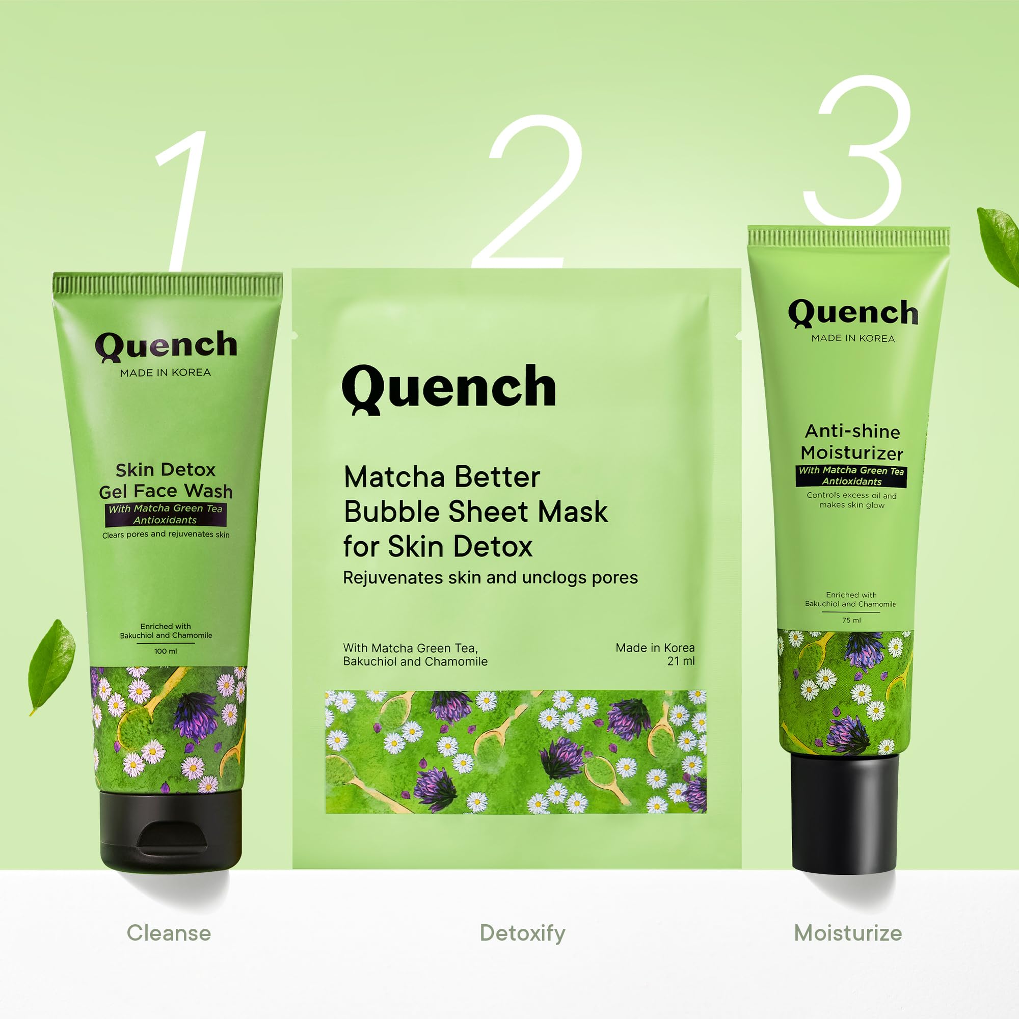 QUENCH BOTANICS Korean Bubble Sheet Mask with Matcha Green Tea & Antioxidants | Self-Foaming Face Mask for Glowing Skin | Deep Cleansing & Purifying | Made in Korea (1 Pack, 21ml) | Perfect for Spa Night & Self-Care Routine