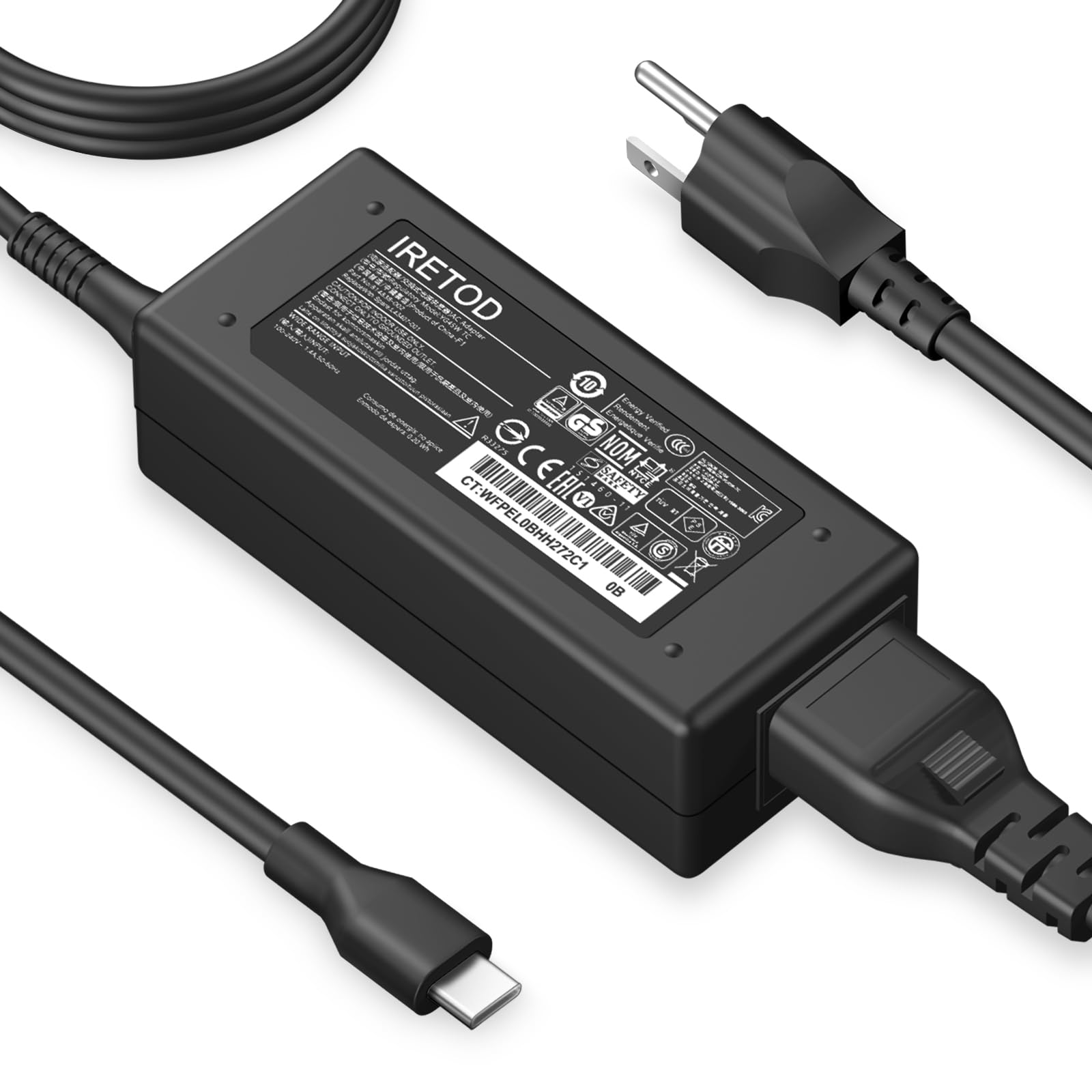 Universal 45W USB-C Laptop Charger for Lenovo, Dell, HP, Asus, Acer, Samsung & Google Chromebook - Type-C Power Cord for Home, Office & Travel Use