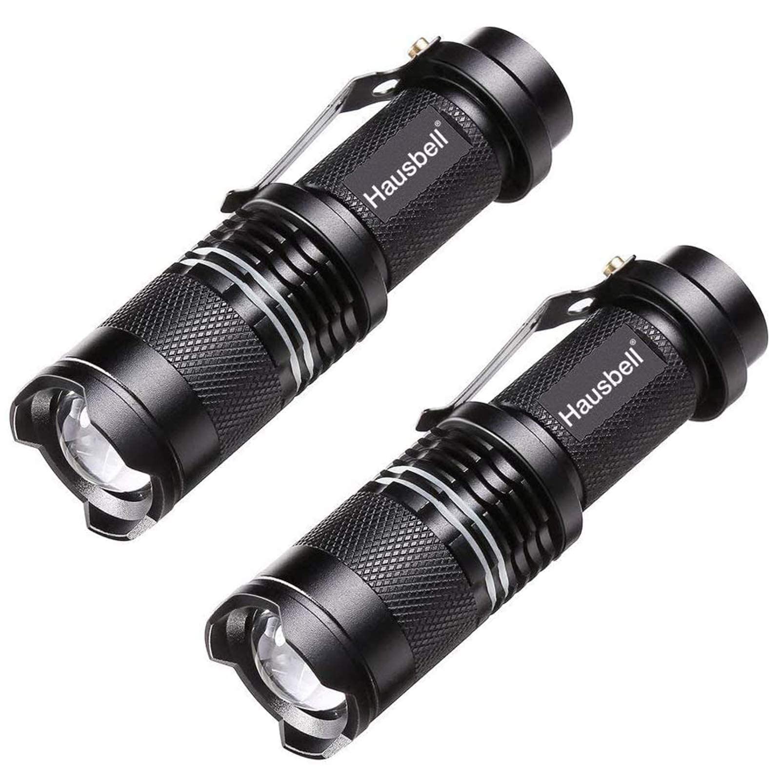 HAUSBELL 7W Mini LED Flashlight - 3 Modes Zoomable Tactical Flashlight with High Lumens, Handheld Portable Light for Kids & Adults - Perfect for Indoor, Outdoor, Hiking, Camping, Emergency & Power Outages (2 Pack)
