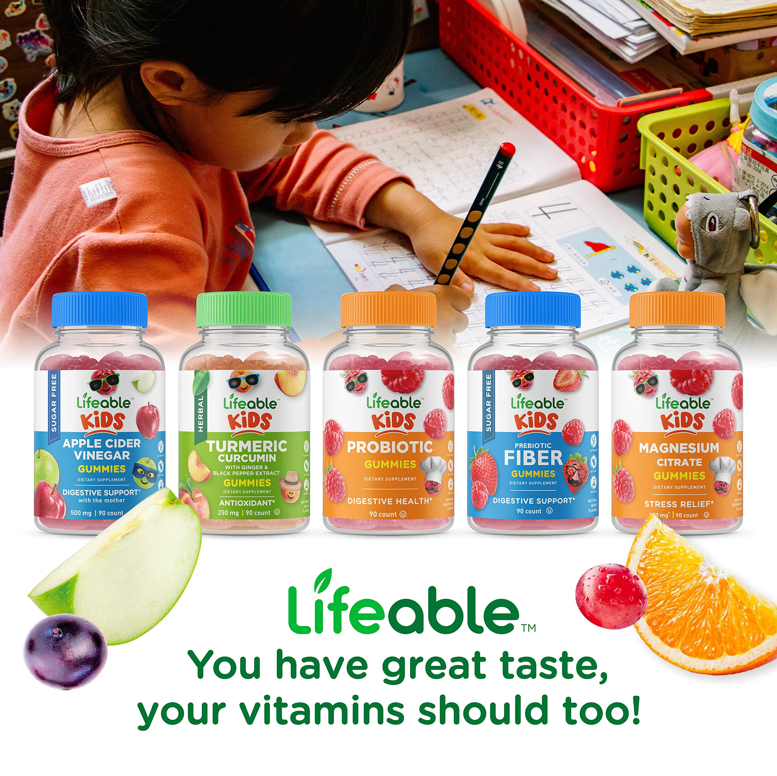 Lifeable Phosphatidylserine (PS) Kids Gummies with Calcium Magnesium & Zinc - Delicious Chewable Vitamin Supplement for Children | Gluten Free, Non-GMO, Brain Support & Immune Booster | Perfect for School Focus & Healthy Growth