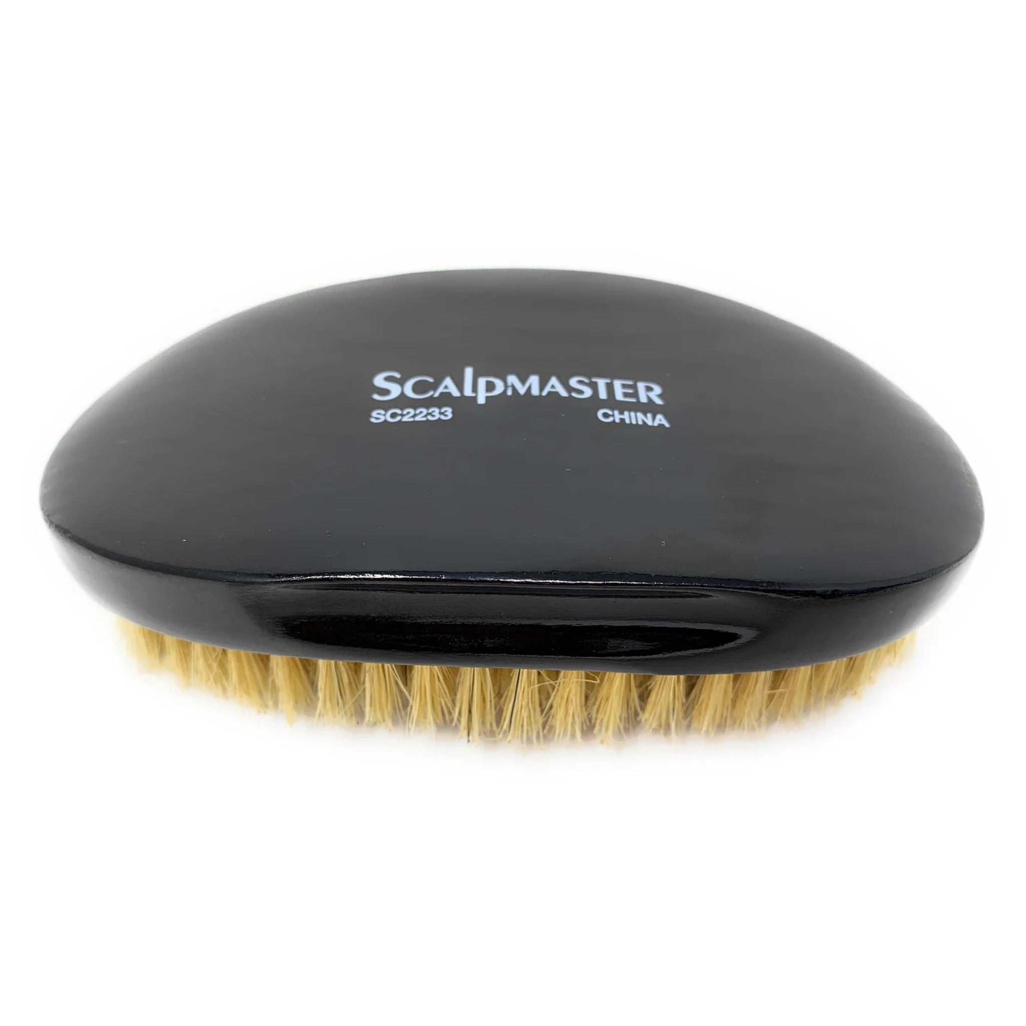 Scalpmaster Curved Oval Palm Boar Bristle Brush - Black (1 Pack) for Smooth Hair Styling & Scalp Massage - Perfect for Home & Salon Use