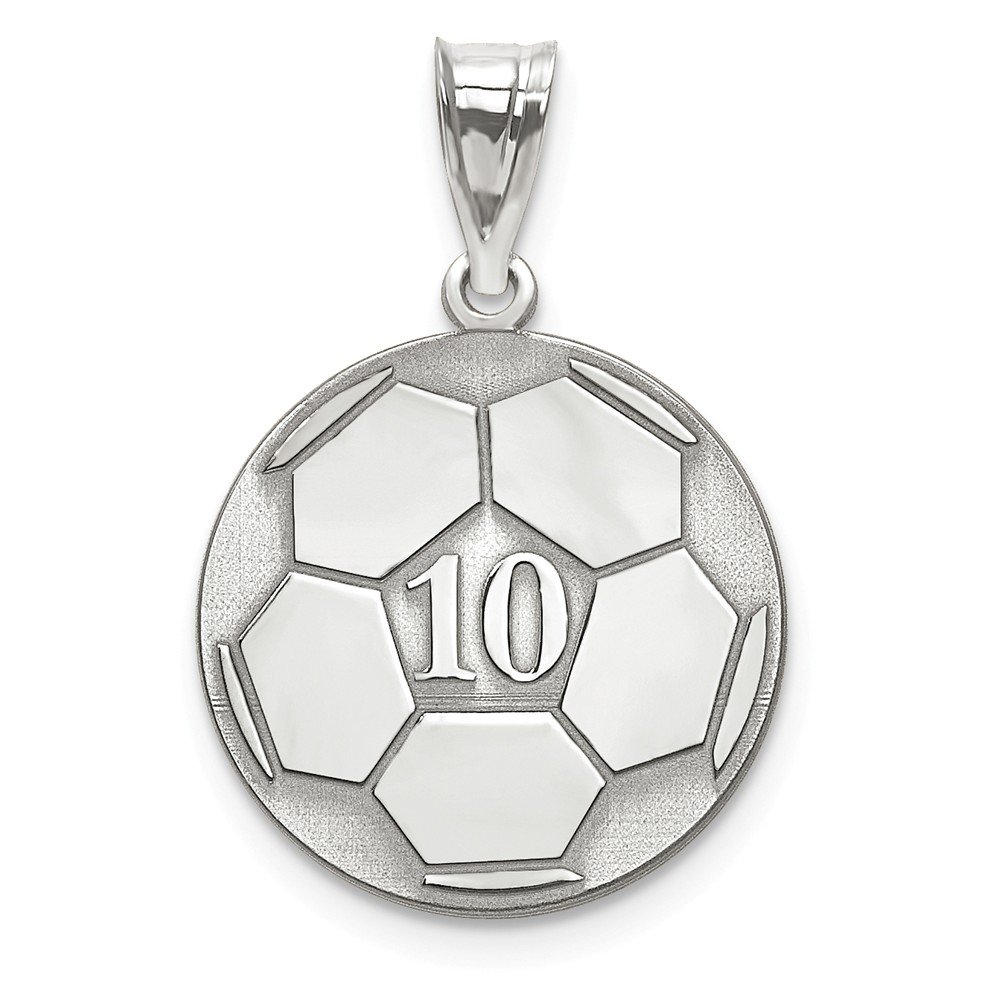 10k White Gold Laser Engraved Soccer Number & Name Pendant Charm - Perfect Gift for Soccer Players, Fans & Jewelry Lovers