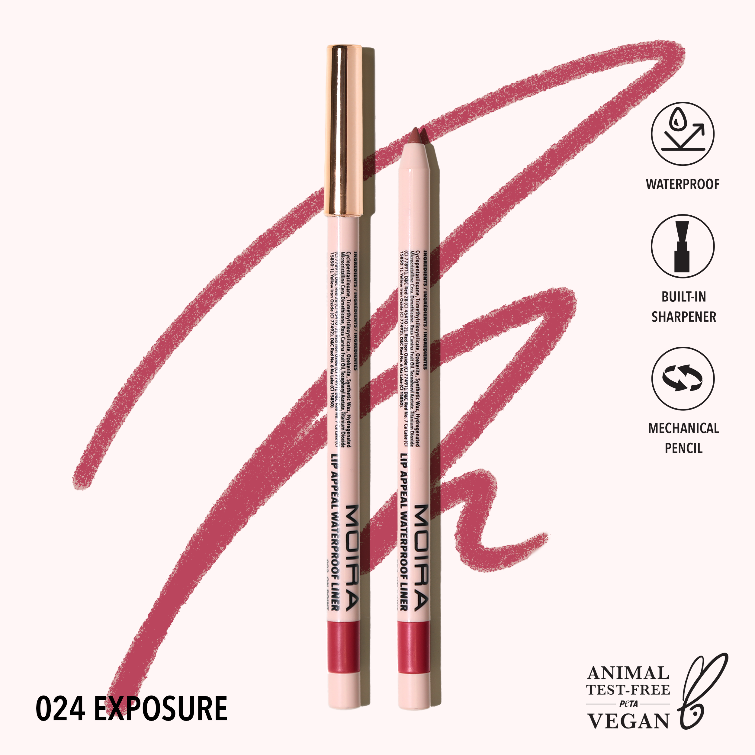 Waterproof Lip Liner - Long Lasting Matte Lipstick Pencil (024 Exposure) for Everyday Wear & Special Occasions