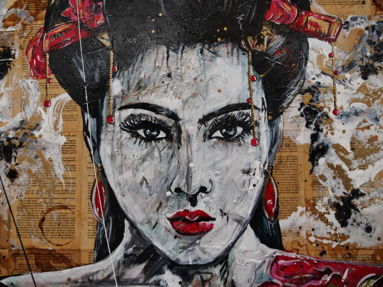 140cm x 100cm Geisha Abstract Realism Canvas Art Print - Japanese Book Club Decor, Living Room Wall Art, Office Painting