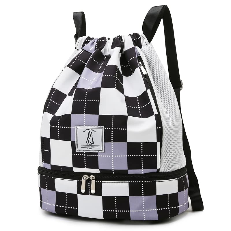 Best Gym Backpack for Women - Lightweight Drawstring Backpack with Separate Wet/Dry Pocket & Shoe Compartment - Perfect for Workout, Yoga, Travel & Sports (Purple)