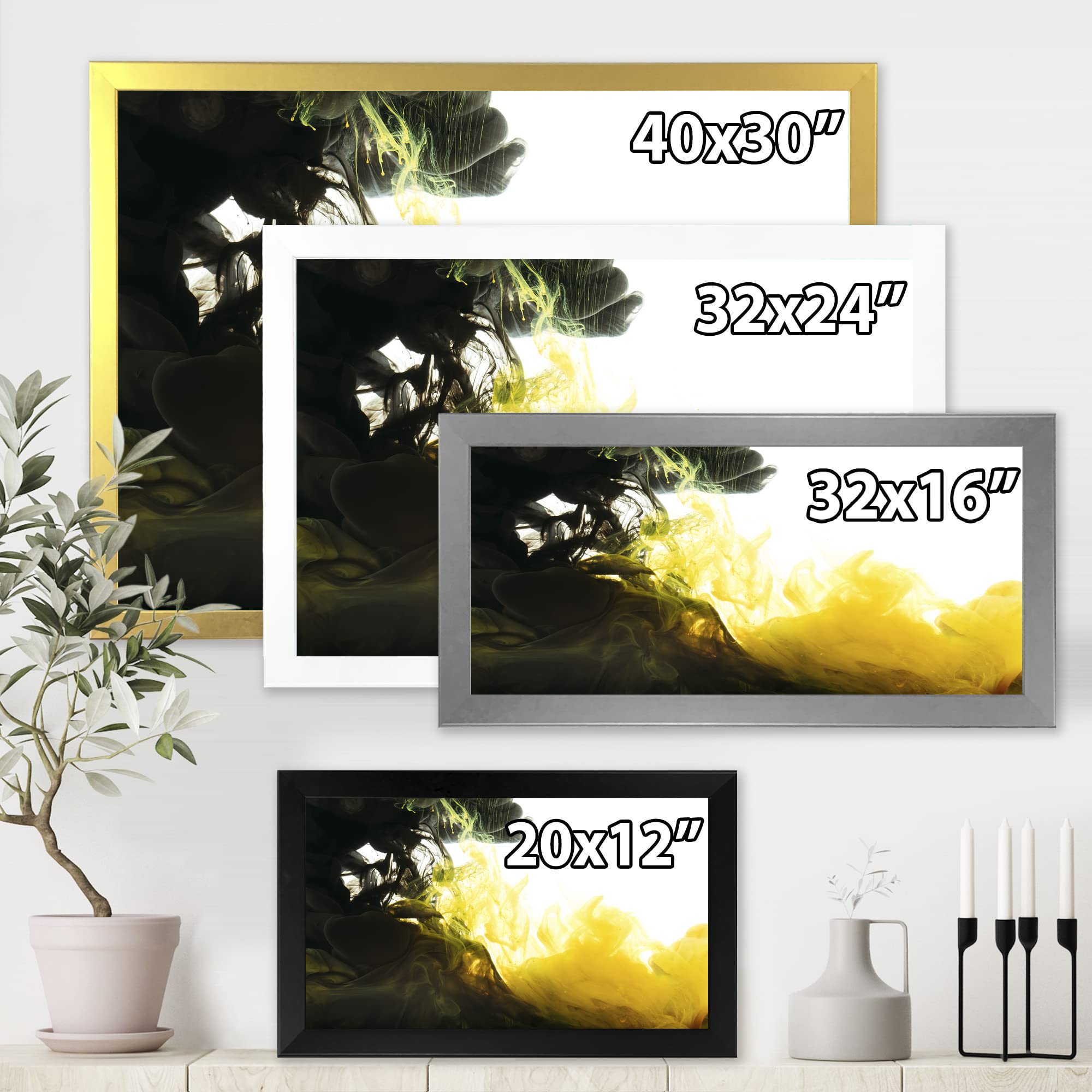 Abstract Black and Yellow Modern Framed Wall Art - Contemporary Home & Office Decor for Living Room, Bedroom or Workspace