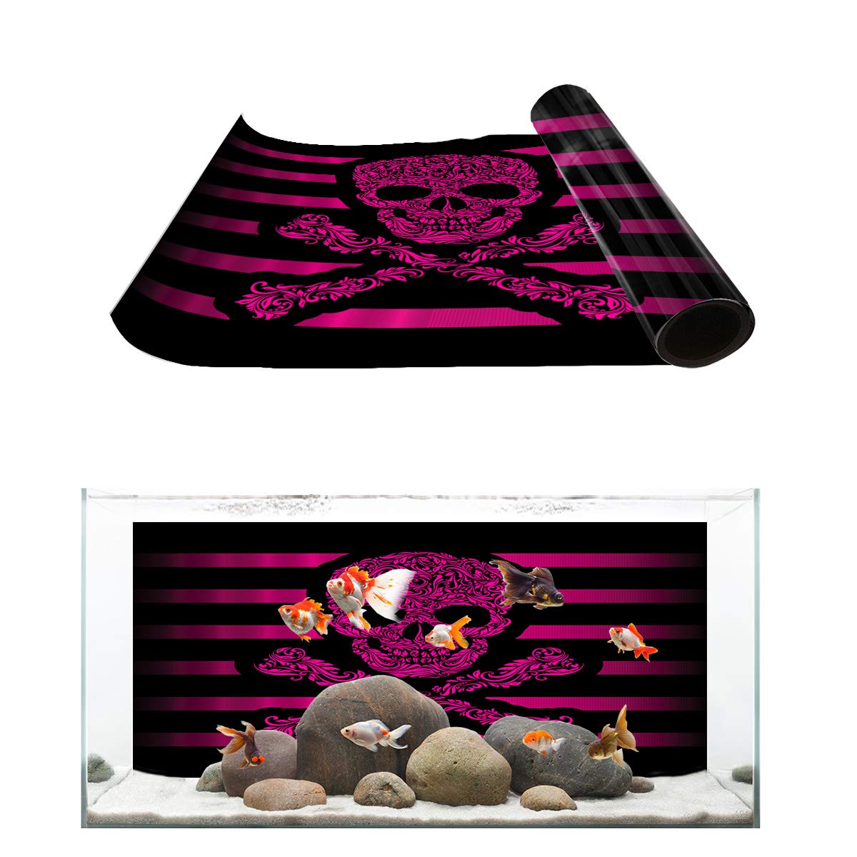 Pink Pirate Skull Aquarium Background - PVC Fish Tank Decoration for Home & Office