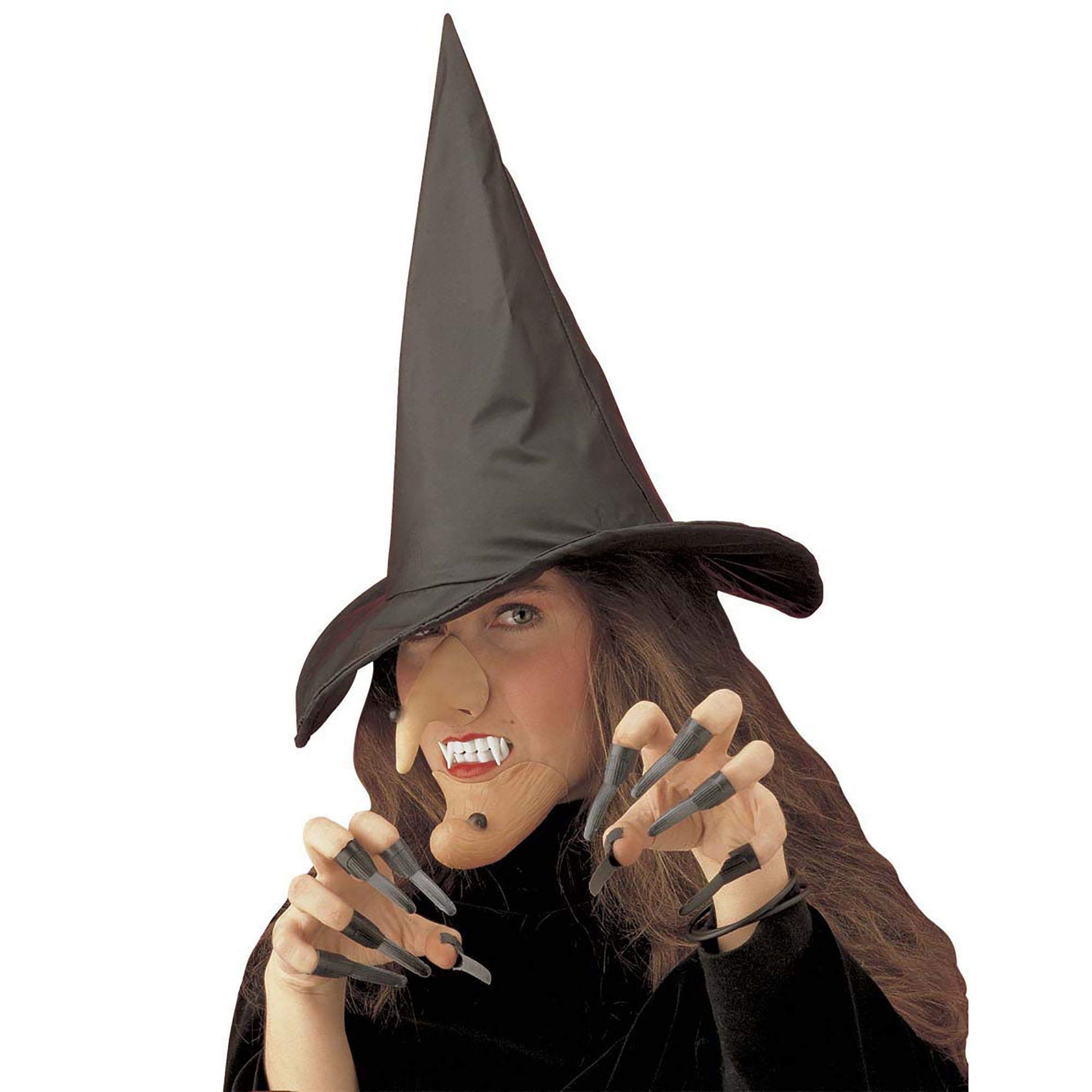 WITCH Halloween Costume Set - Hat, Nose, Chin, Denture & Nails - Perfect for Halloween Parties, Cosplay & Witch Themed Events