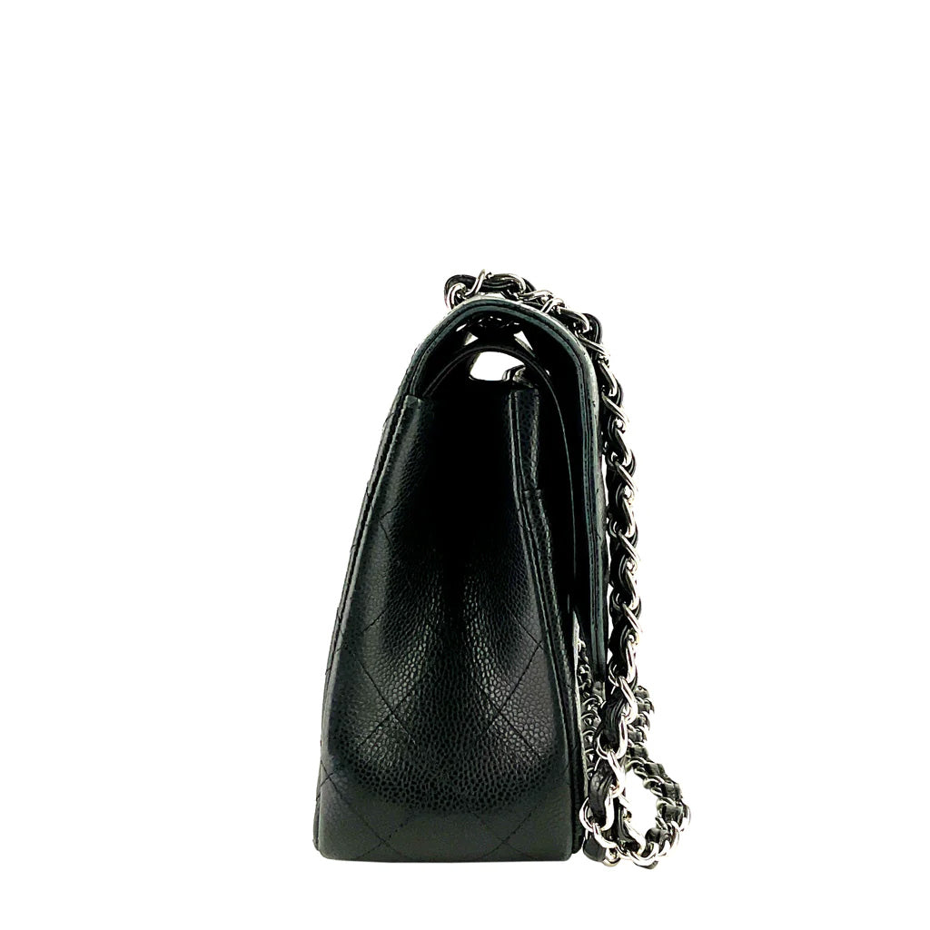 Chanel Black Caviar Jumbo Double Classic Flap Bag - Luxury Designer Handbag for Women | Perfect for Evening Events, Parties & Special Occasions