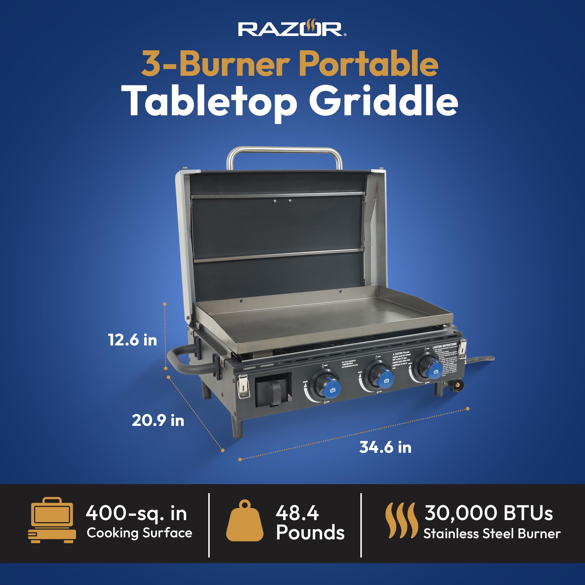 Portable Gas Griddle Grill - 2 Burner Outdoor Stove for Backyard BBQ, Camping & Tailgating | Tabletop Cooking Station for Pancakes, Burgers & More