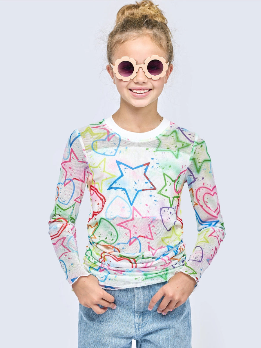 Premium SPRAY PAINT MESH TOP for Women - Fashionable Streetwear Graphic Tee - Trendy Oversized T-Shirt for Casual Outfits & Summer Street Style
