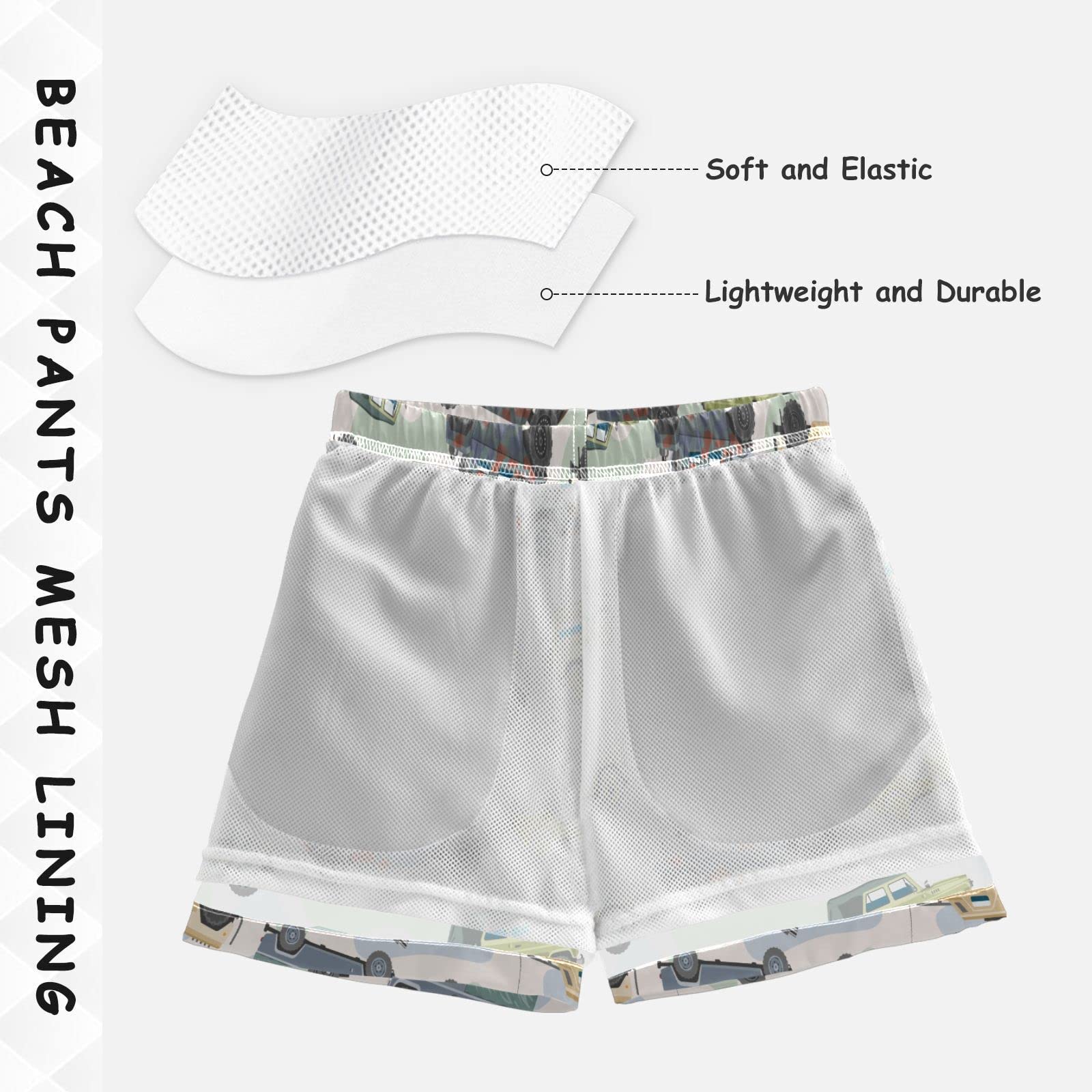Boccsty Boys Swim Trunks - Tractor Yellow Truck Print Toddler Swimwear for Summer Beach & Pool - Quick Dry Board Shorts 2T to XL - Perfect for Swimming, Splash Pad & Water Play
