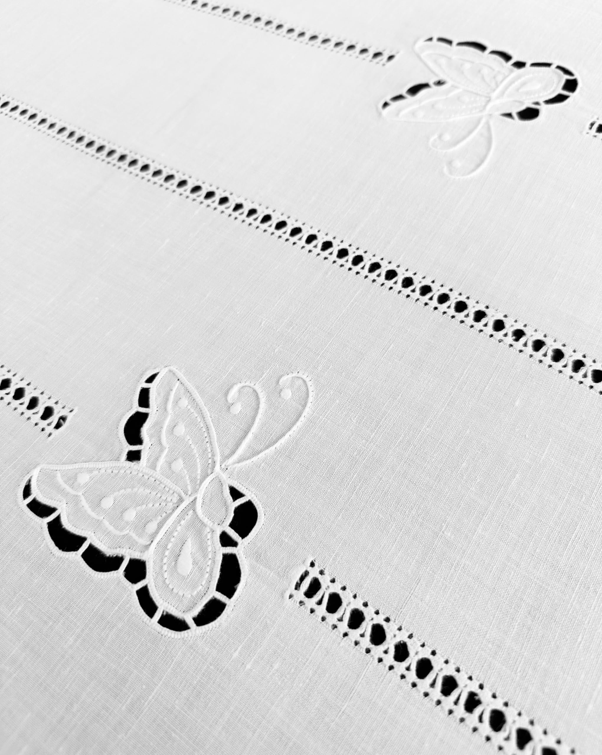 Hand Embroidered Butterfly Linen Blend Curtain Pair - Italian Made, Multiple Sizes - Elegant Window Treatment for Living Room & Bedroom Decor
