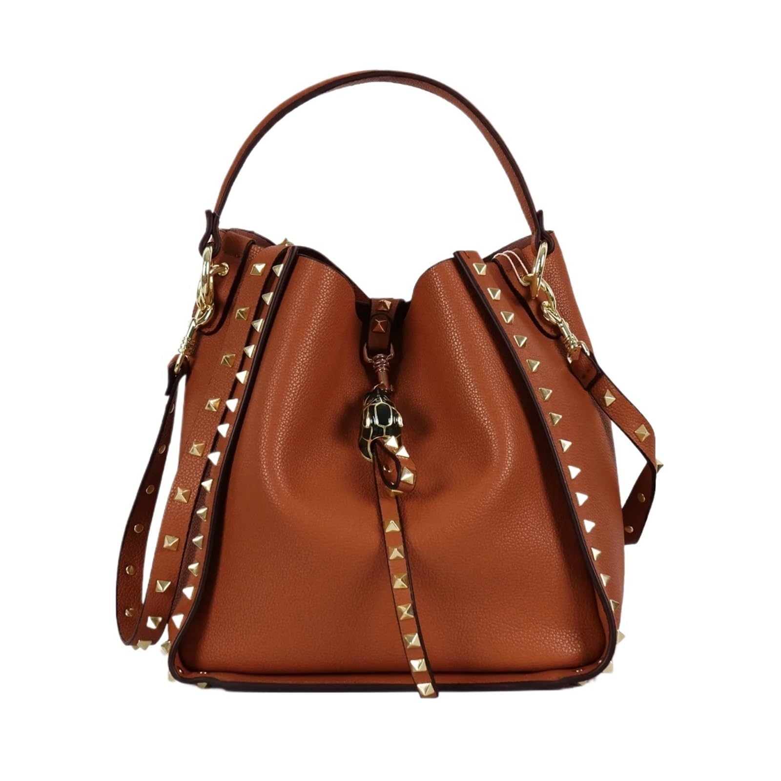 Genuine Leather Women's Bucket Bag - Stylish Rivet Shoulder Handbag for Ladies, Fashion Casual Tote Purse | Perfect for Work, Travel & Everyday Use