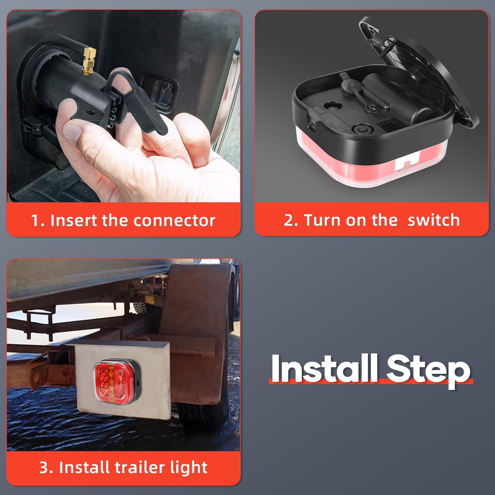 Rechargeable Wireless LED Trailer Lights Kit - Magnetic & Screw Mount, Waterproof for Tow Trucks, Boats, RVs, Campers & Jet Skis (4-Way Connector) | Perfect for Night Towing, Marine Use & Off-Road Adventures