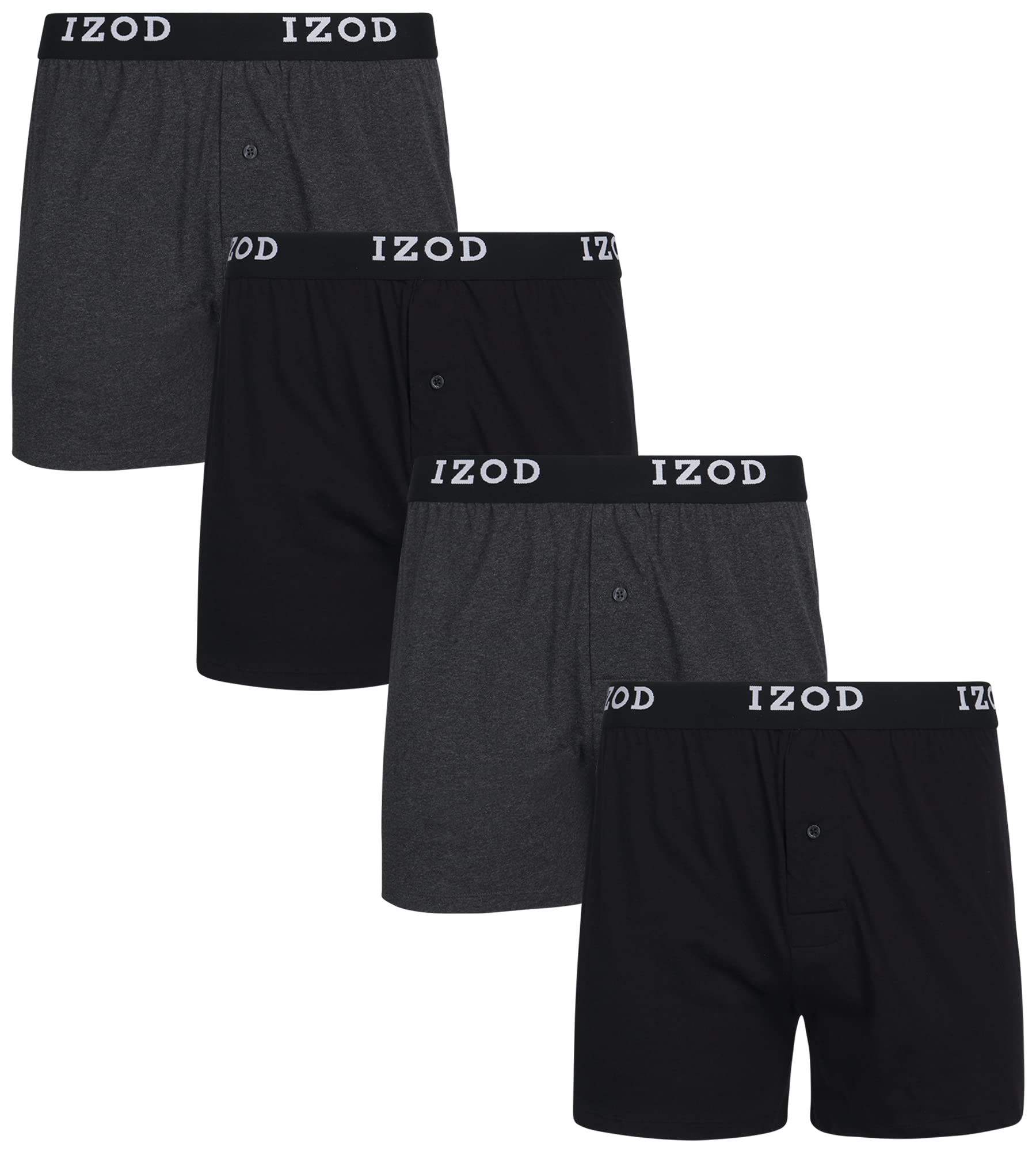 IZOD Men's Boxer Shorts 4-Pack - Classic Knit Underwear with Functional Fly - Soft & Breathable Cotton Boxer Briefs for Men (Sizes M-2XL) - Perfect for Everyday Wear, Workout & Lounge