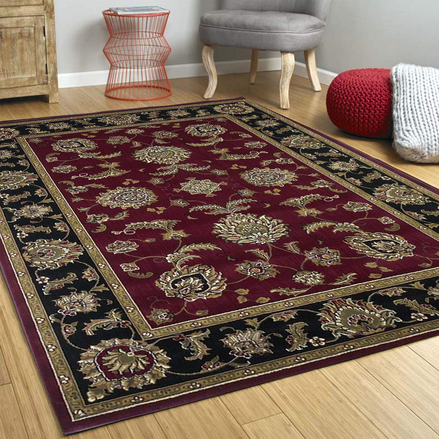 HomeRoots 7' x 10' Polypropylene Area Rug - Red or Black - Soft & Durable - Perfect for Living Room, Bedroom or Office Decor