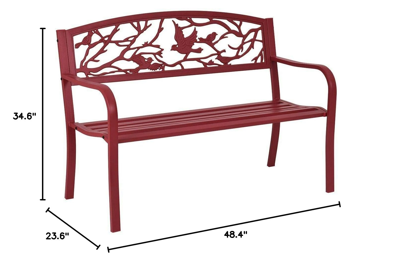 MAREEYA SHOP Cast Iron Garden Bench - Outdoor Patio Furniture for Yard, Park & Porch - Durable Red Metal Chair for Relaxing in Backyard, Garden or Outdoor Spaces