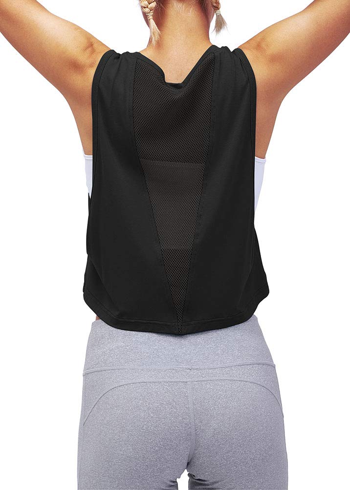 Mippo Women's Mesh Back Workout Crop Top - Loose Fit Gym & Running Tank Top for Yoga, Fitness & Casual Wear