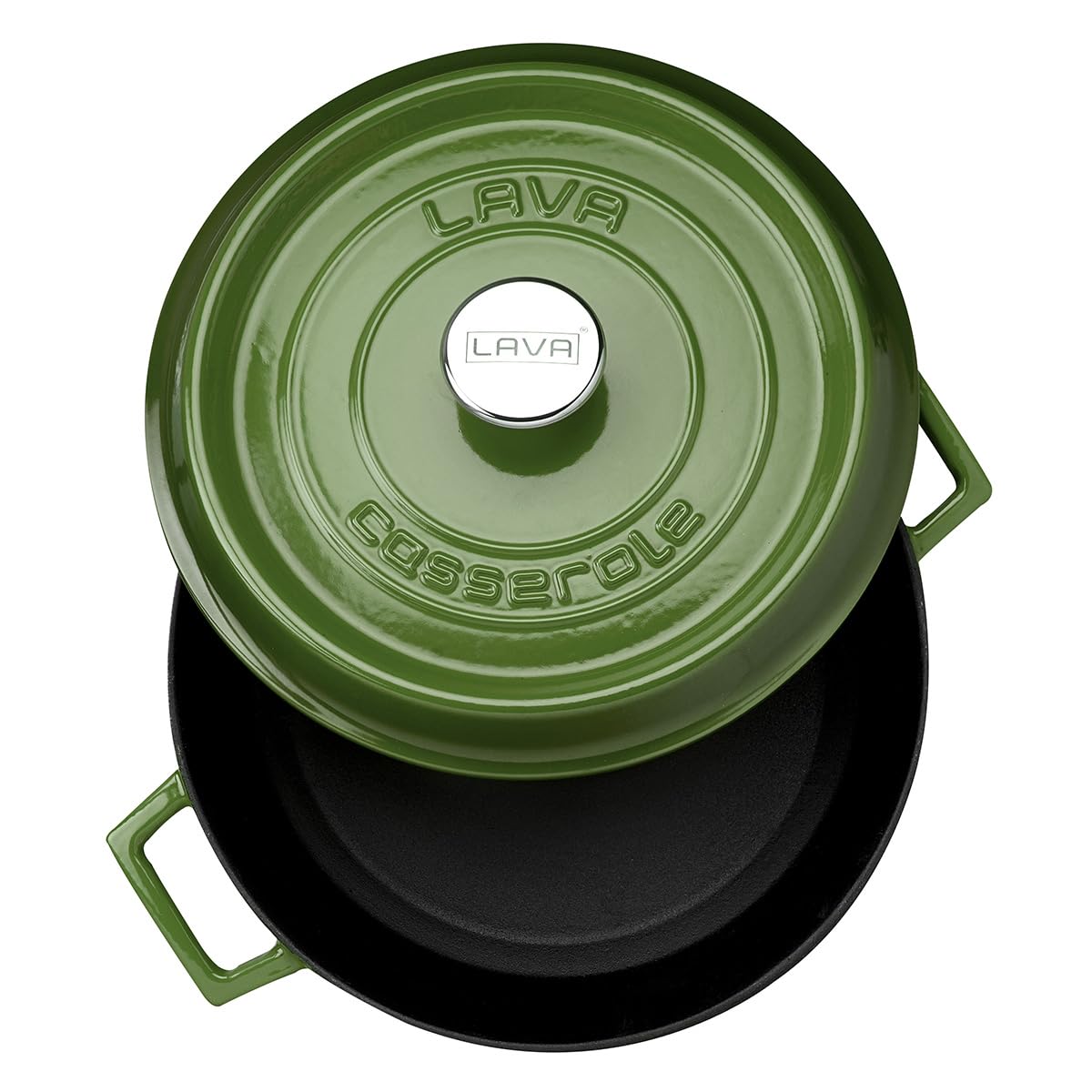 LAVA Cast Iron Extra Large 6.7L (28cm) Round Green Casserole Dutch Oven - Perfect for Braising, Stewing & Slow Cooking Soups, Stews & Bread Baking