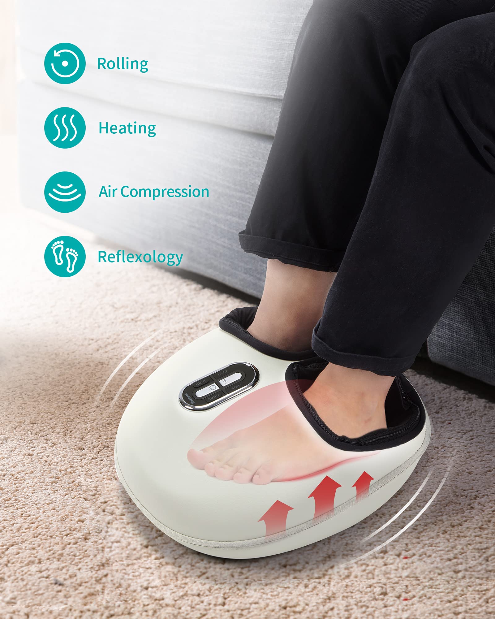 Nekteck Shiatsu Foot Massager with Heat Therapy, Deep Kneading & Air Compression - Relieves Foot Pain, Improves Blood Circulation - Perfect for Home, Office & Post-Workout Recovery (Beige) - Ideal for Relaxation, Stress Relief & Foot Wellness After Long Workdays or Exercise