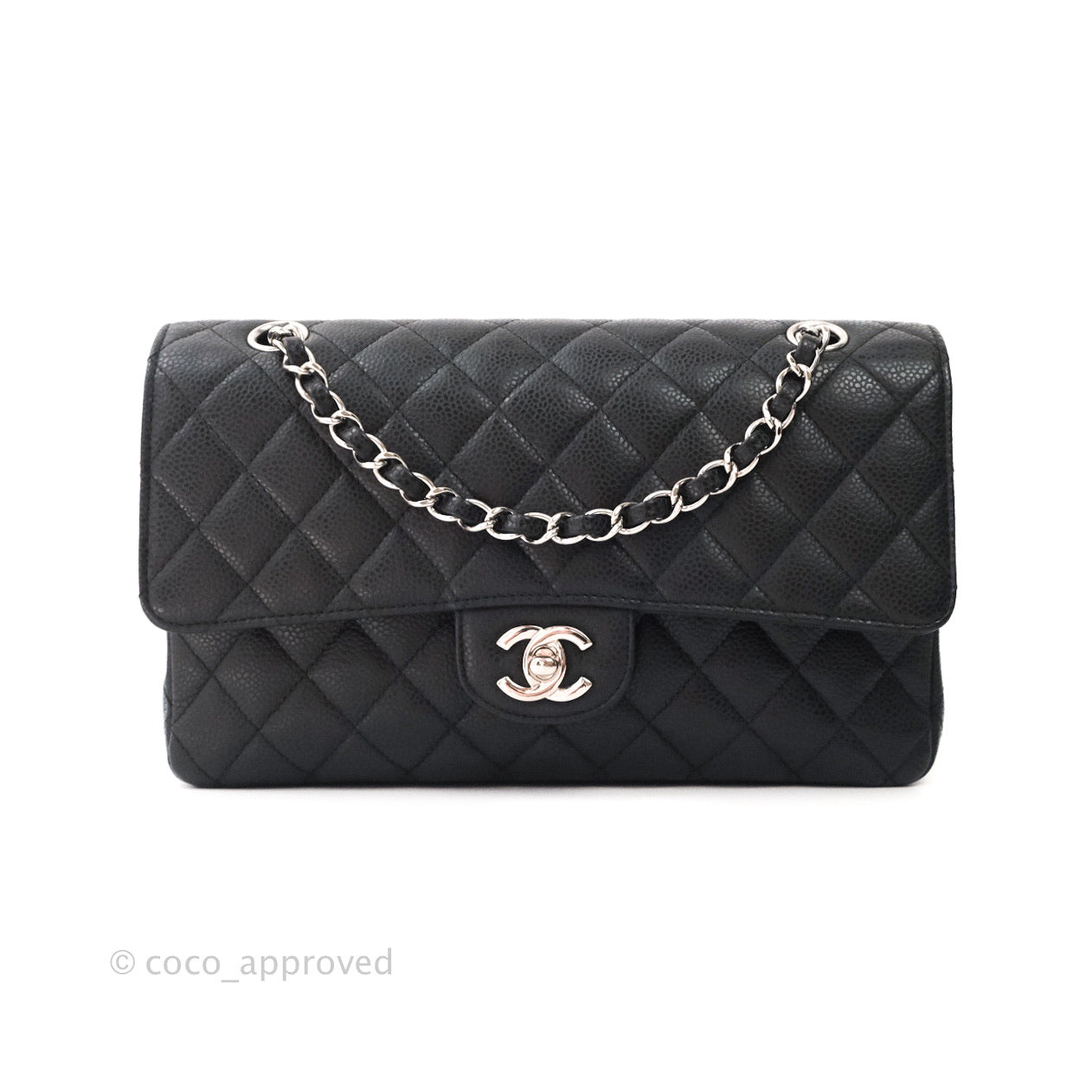 Chanel Classic M/L Medium Double Flap Bag Black Caviar Leather with Silver Hardware - Luxury Handbag for Women, Perfect for Work, Evening Events & Special Occasions