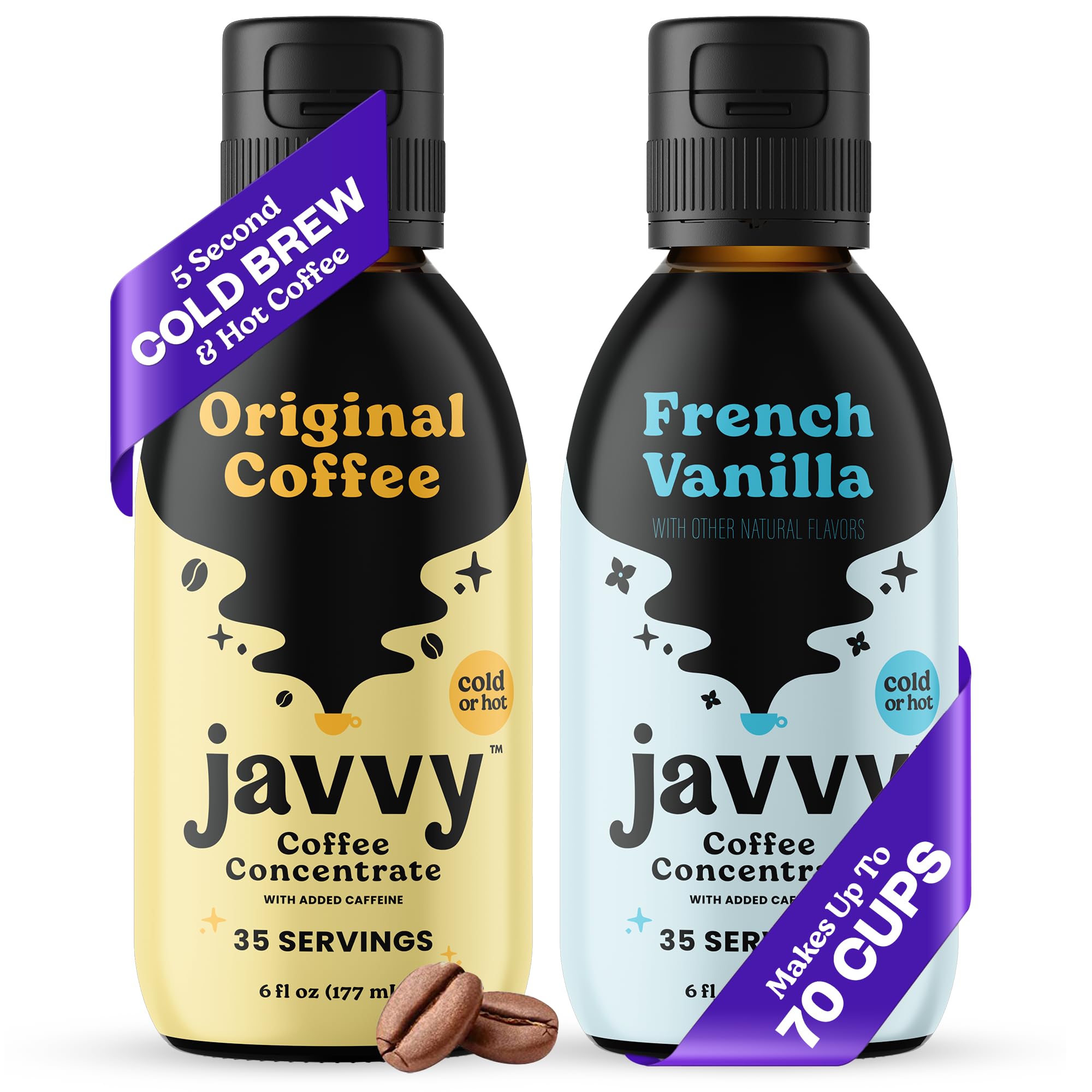 Javvy Cold Brew Coffee Concentrate - Original & Vanilla Flavored Instant Coffee for Hot or Iced Drinks | Perfect for Home, Office & Travel Use