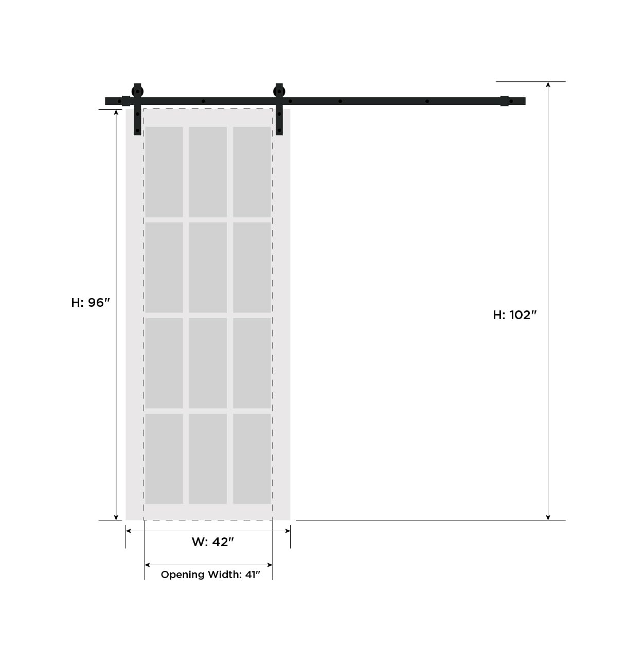 SARTODOORS 42x96 Inch Frosted Glass Barn Door with Matte Black Quadro 4088 Hardware - Heavy Duty Top Mount 8FT Rail Hangers for Interior Sliding Doors | Perfect for Bedrooms, Closets & Room Dividers