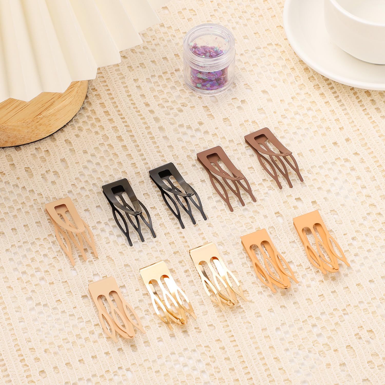 10 Pcs Double Grip Hair Clips - Sightor Metal Snap Hair Barrettes for Women, Salon Supplies, Hair Accessories (Black, Brown, Beige, Khaki, Gold) - Perfect for Styling, Updos, and Everyday Hair Hold