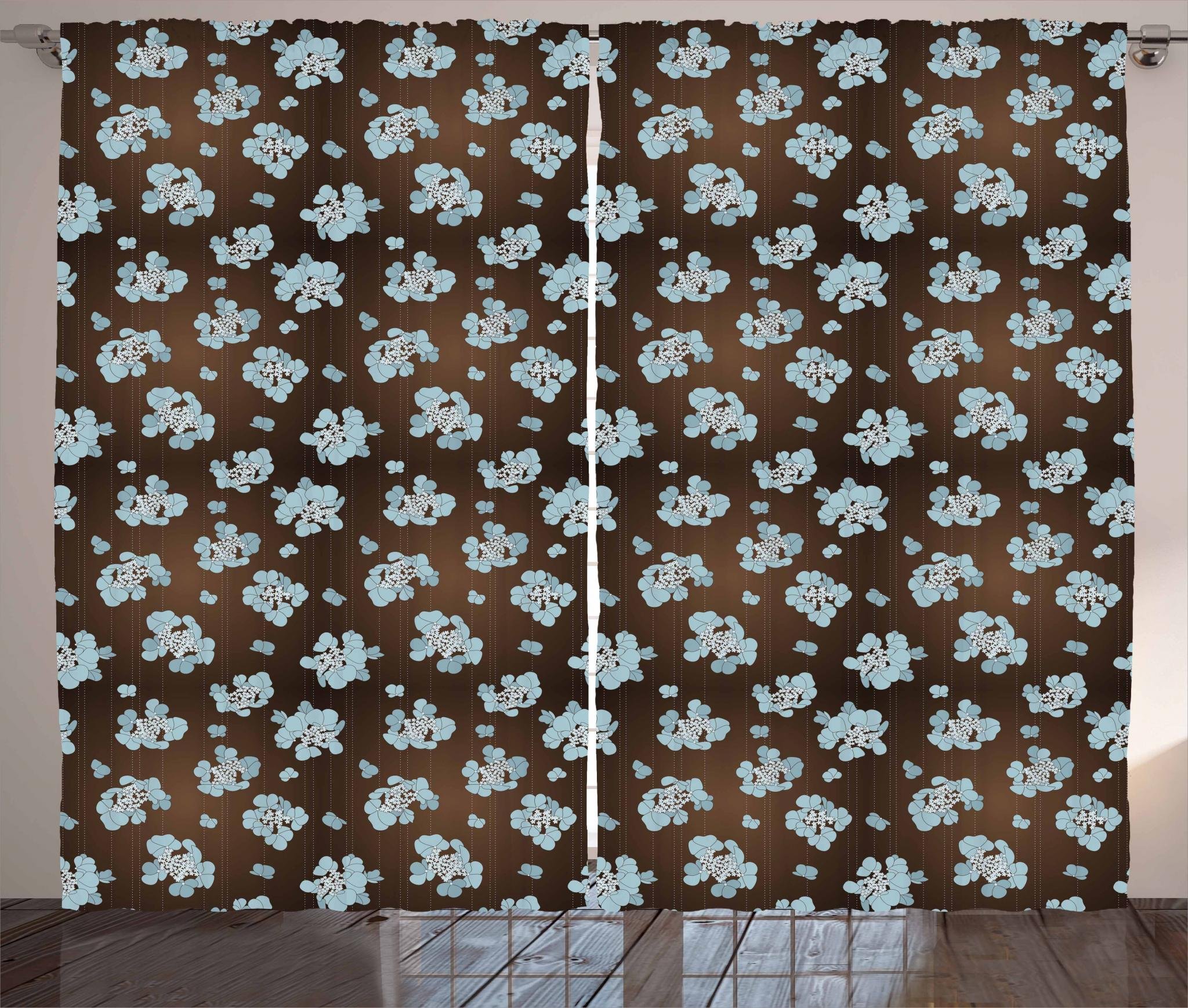 Ambesonne Abstract Floral Curtains - Blue, Grey & Brown Vertical Dotted Line Design - 2 Panel Set 108x90 Inches - Perfect for Living Room & Bedroom Windows - Elegant Home Decor for Modern Houses