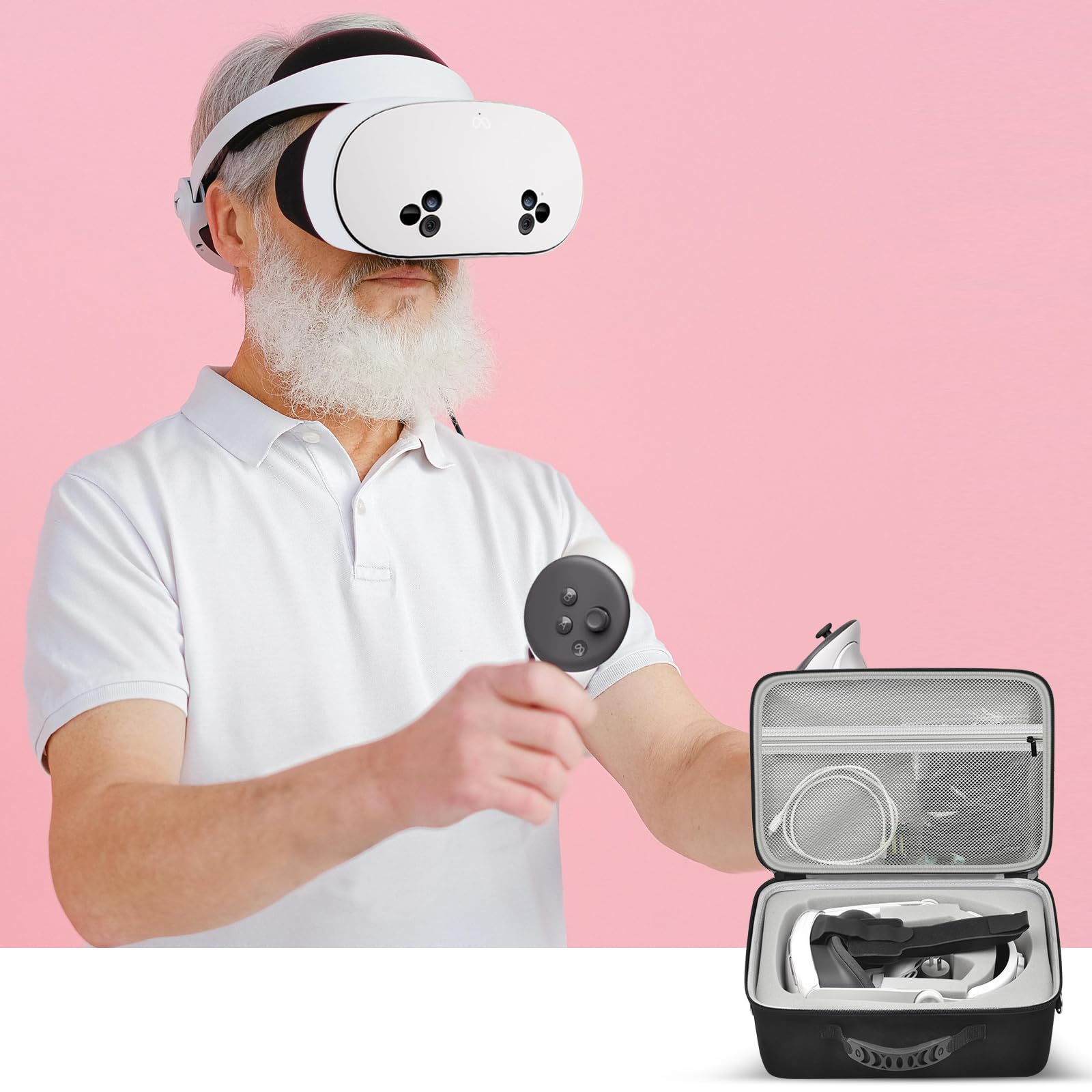 Meta Quest 3/3s & Oculus Quest 2 VR Headset Carrying Case - Compatible with Touch Controllers & Elite Strap VR2 Accessories, Includes Silicone Face Cover & Lens Protector (Grey, Device Not Included) - Perfect for Travel, Storage & VR Gaming Protection