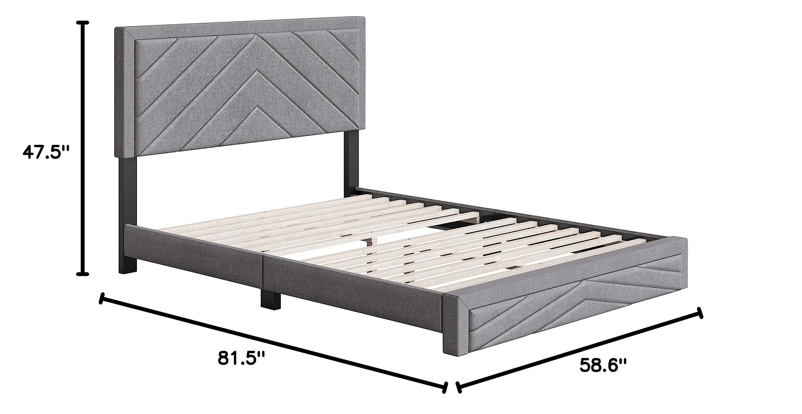 Boyd Sleep Barcelona Upholstered Full Size Platform Bed with Headboard - 14 Wood Slat Support, No Box Spring Needed - Durable Mattress Foundation - Gray - Perfect for Modern Bedrooms & Guest Rooms