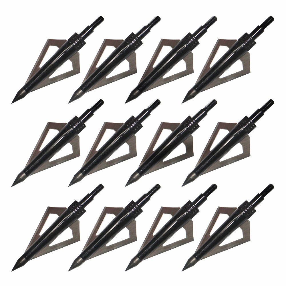 12Pcs 125 Grain Fixed Blade Broadheads for Hunting - 3 Steel Blades Archery Arrowheads Compatible with Compound Bows & Crossbows - Includes Plastic Case (Great for Target Practice & Big Game Hunting)