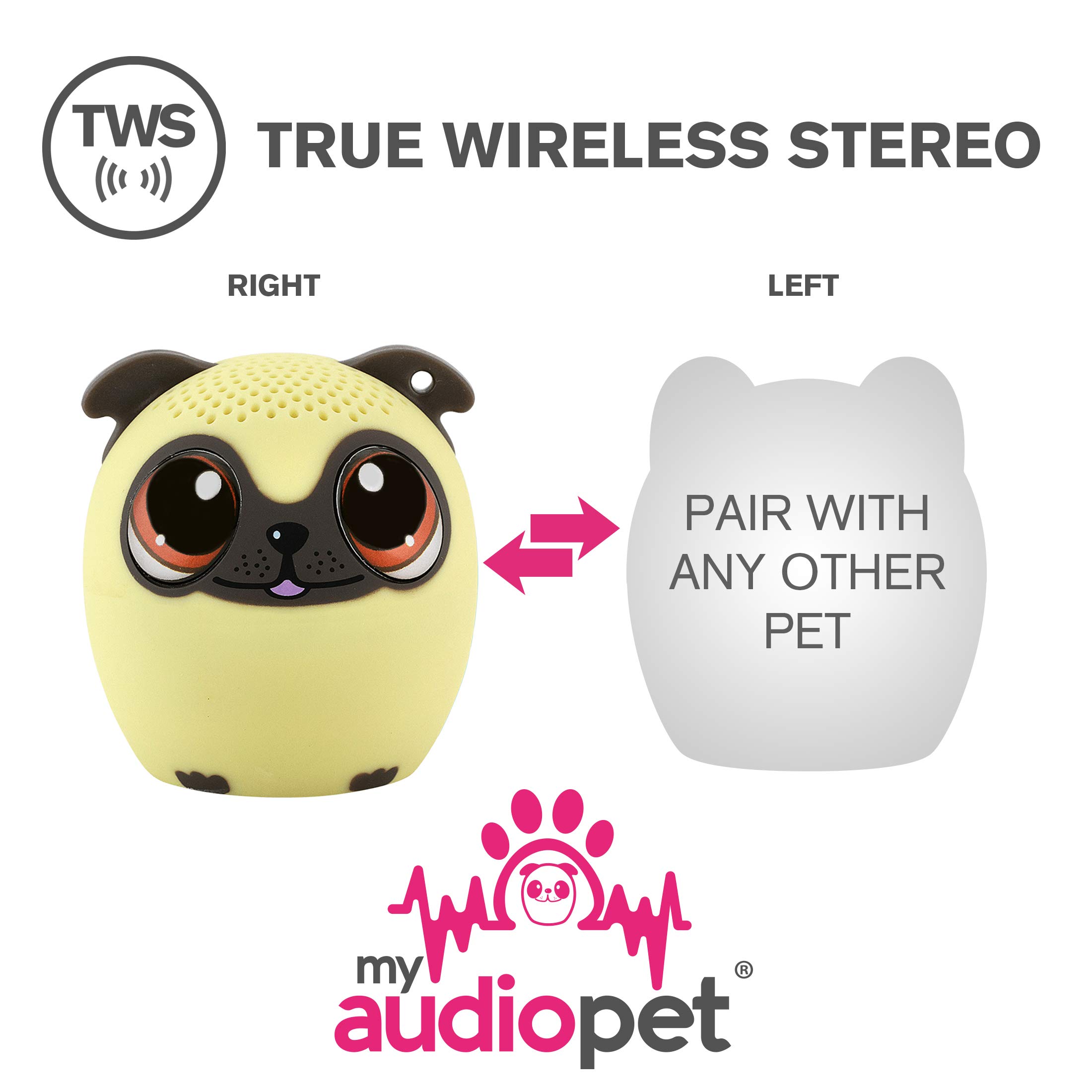 My Audio Pet Mini Bluetooth Animal Wireless Speaker for Kids - True Wireless Stereo (TWS), Pair 2 for Room-Filling Sound - Perfect for Bedroom, Playroom & Outdoor Adventures (Power Pup)