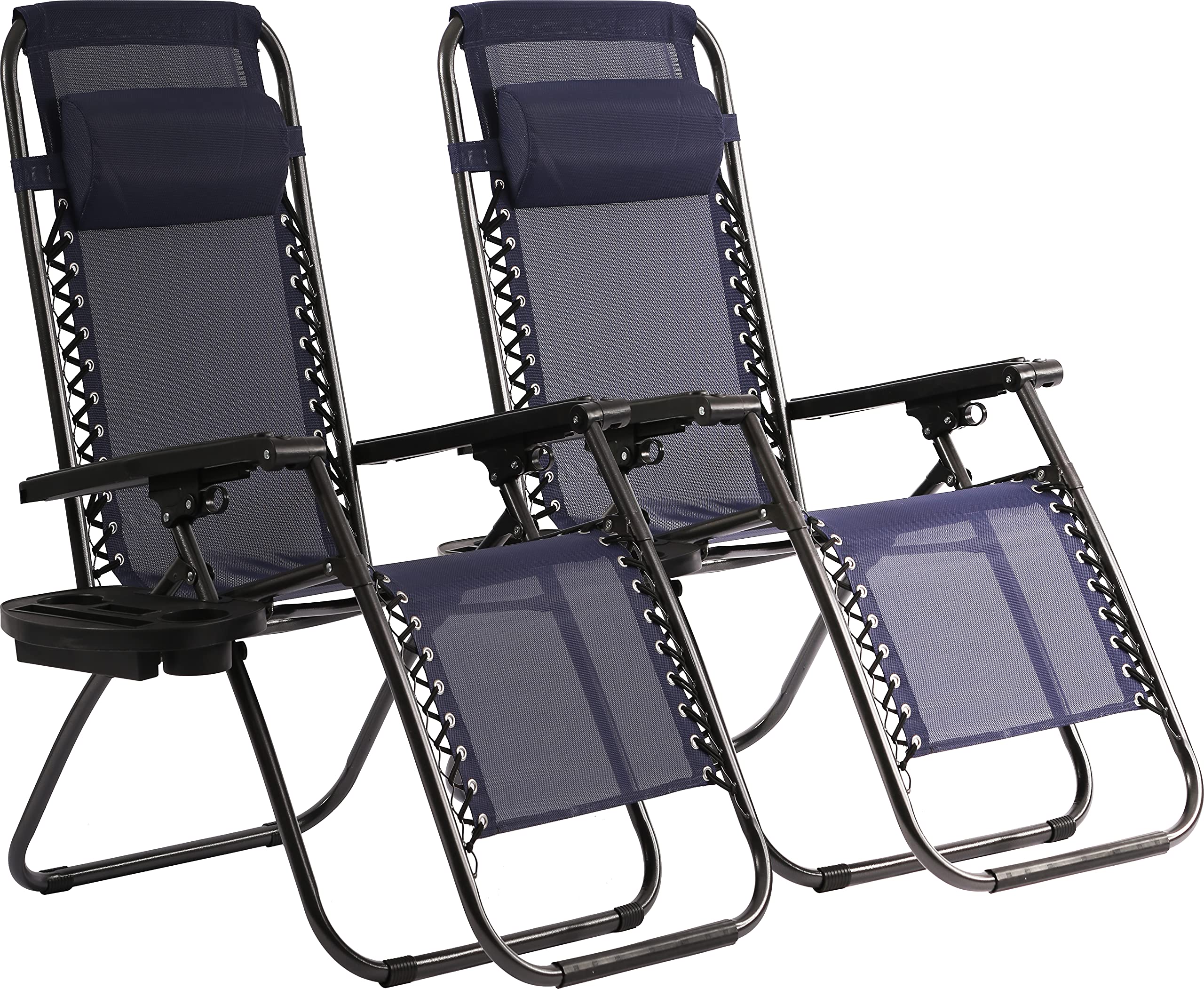 2 Pack Zero Gravity Reclining Chairs with Pillow & Cup Holder - Adjustable Folding Outdoor Lounge Chairs for Patio, Deck, Beach, Yard & Poolside Relaxation | Perfect for Sunbathing, Camping & Backyard Lounging